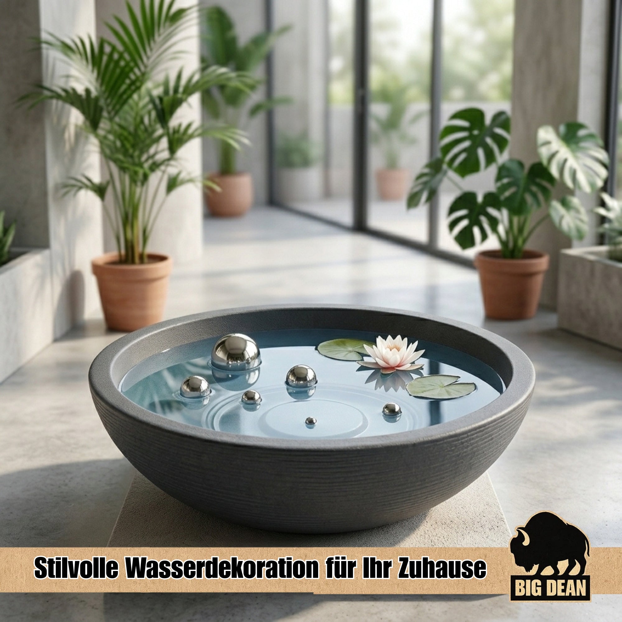 BigDean Miniteich Brunnen Set Schale mit Edelstahlkugeln XL