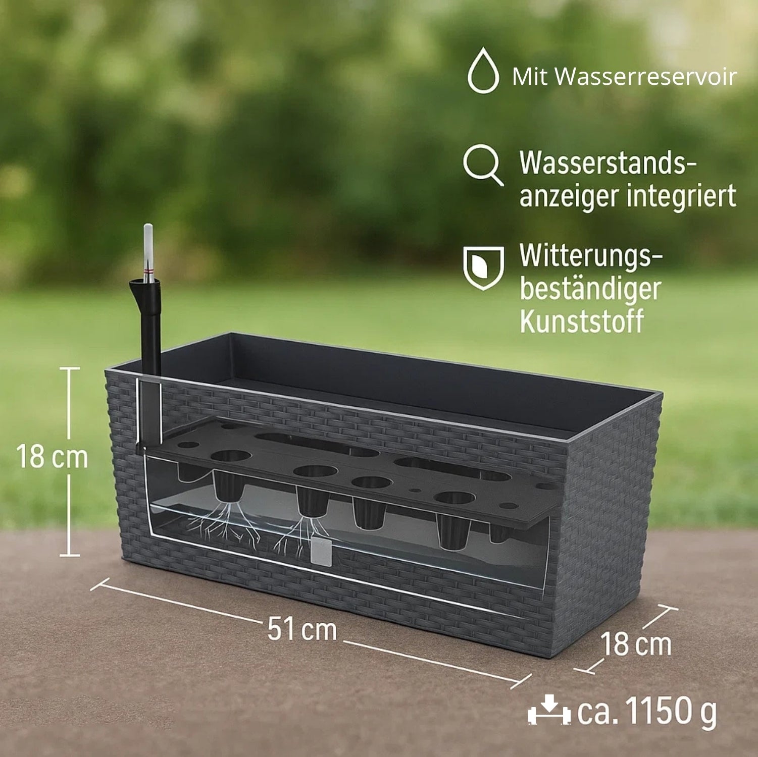 BigDean Blumenkasten Wasserspeicher Anthrazit 51 cm 2 Stk