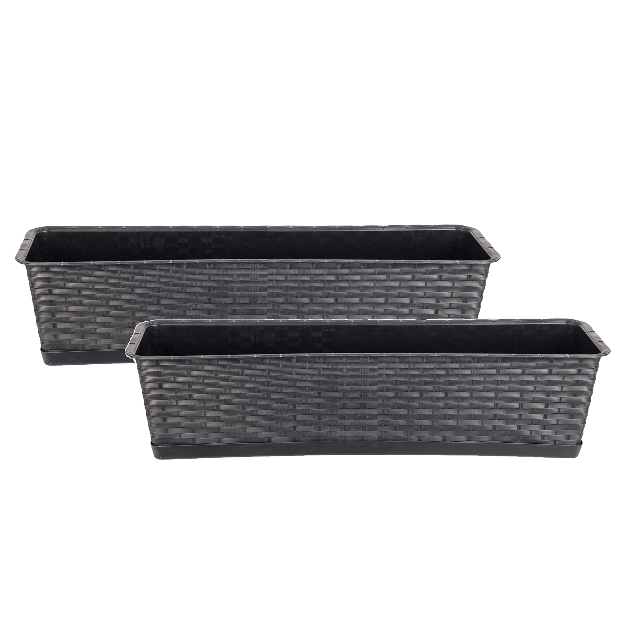 BigDean Blumenkasten 70 cm mit Untersetzer 2er Set anthrazit
