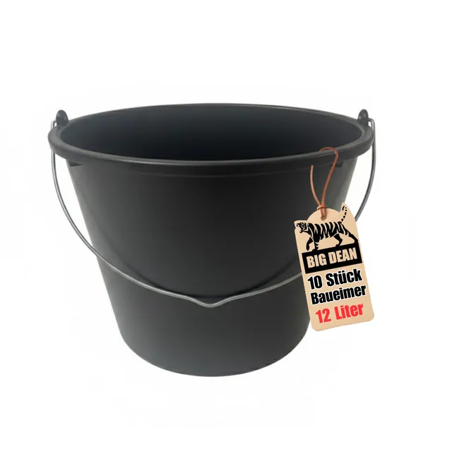 BigDean Haushalt Baueimer 10x 12 Liter mit Skala Schwarz