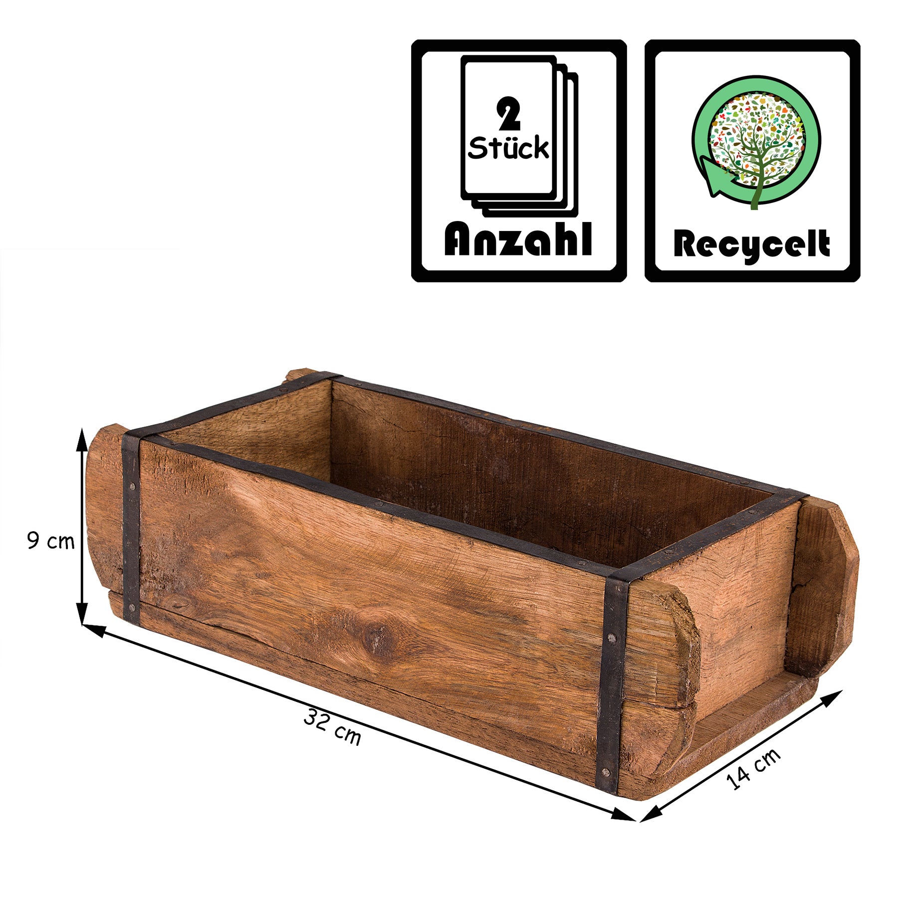 BigDean Aufbewahrung Ziegelform 32x14x9 Holz Vintage 2 Stück