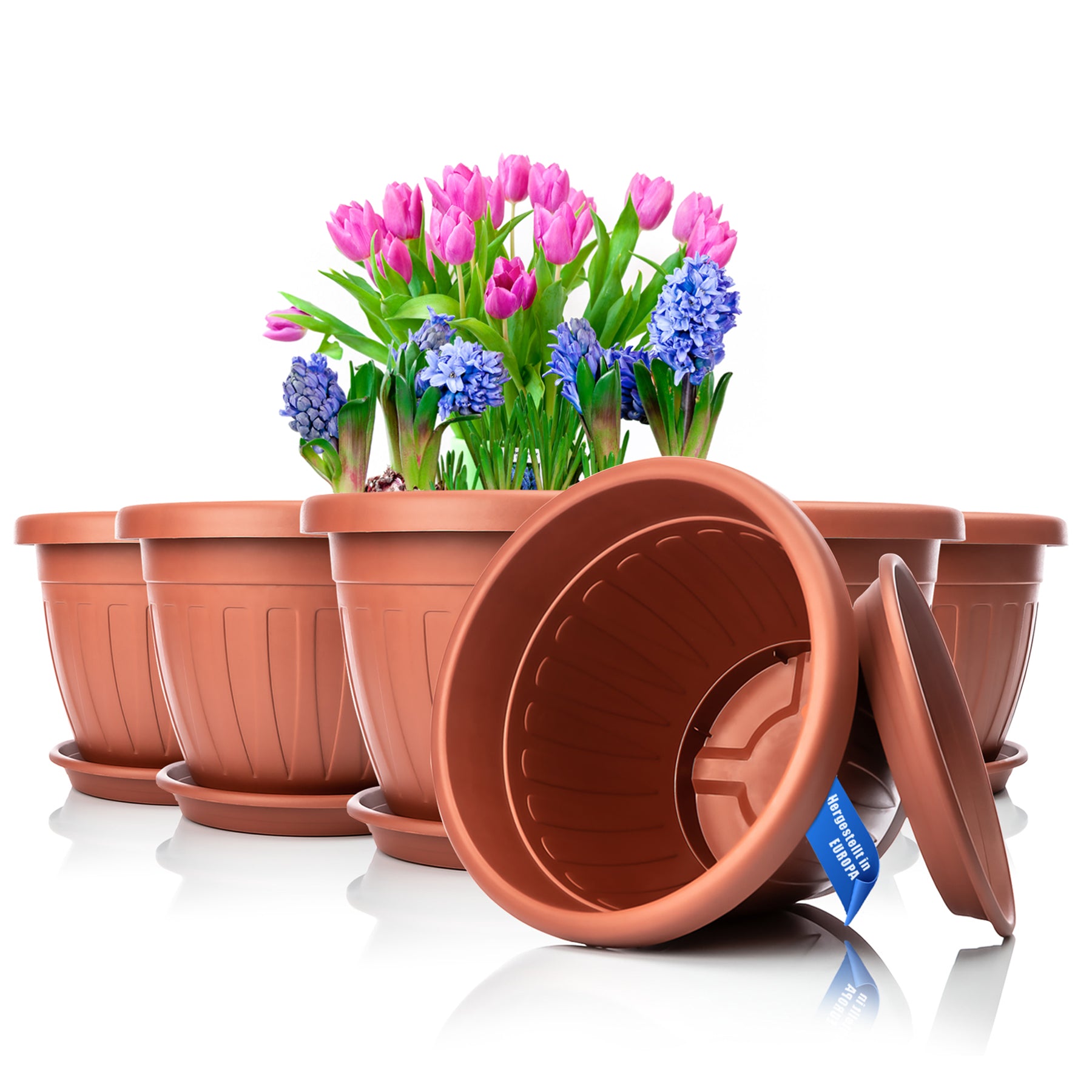 BigDean Garten Blumentopf 33x25 cm Terracotta 6er Set Untersetzer