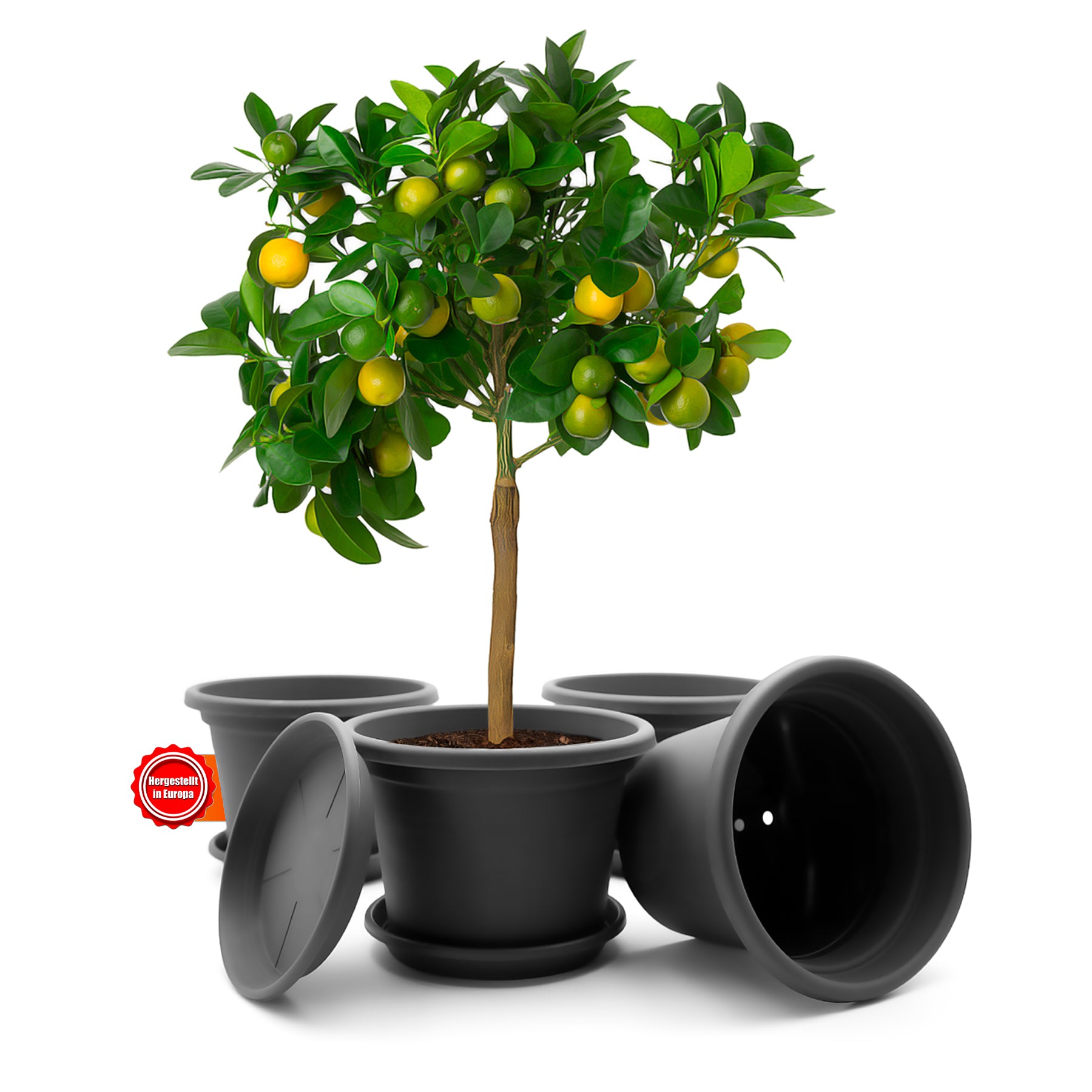 BigDean Garten Blumentopf Ø35cm mit Untersetzer Anthrazit