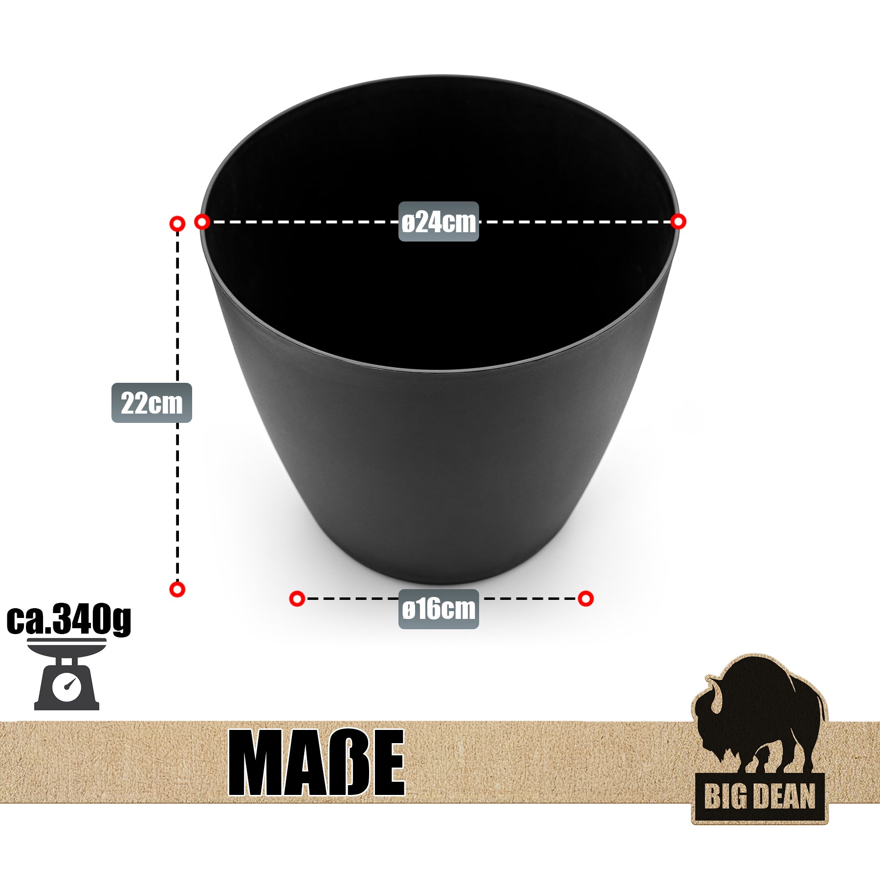 BigDean Blumentopf Übertopf 4 Stück Graphit 24 cm Kunststoff