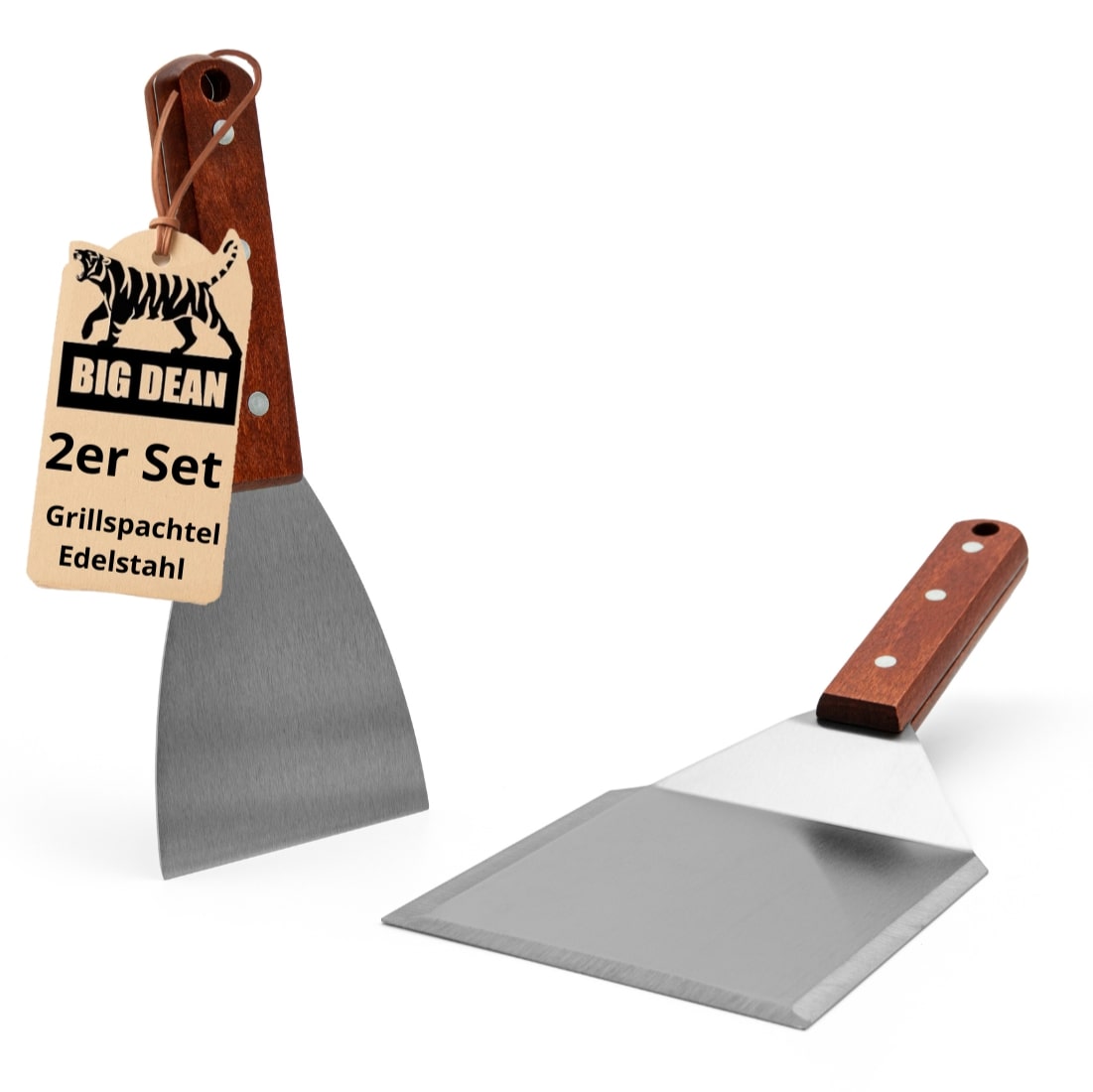 BigDean Grillspachtel Edelstahl 2er Set Grillwender Holzgriff