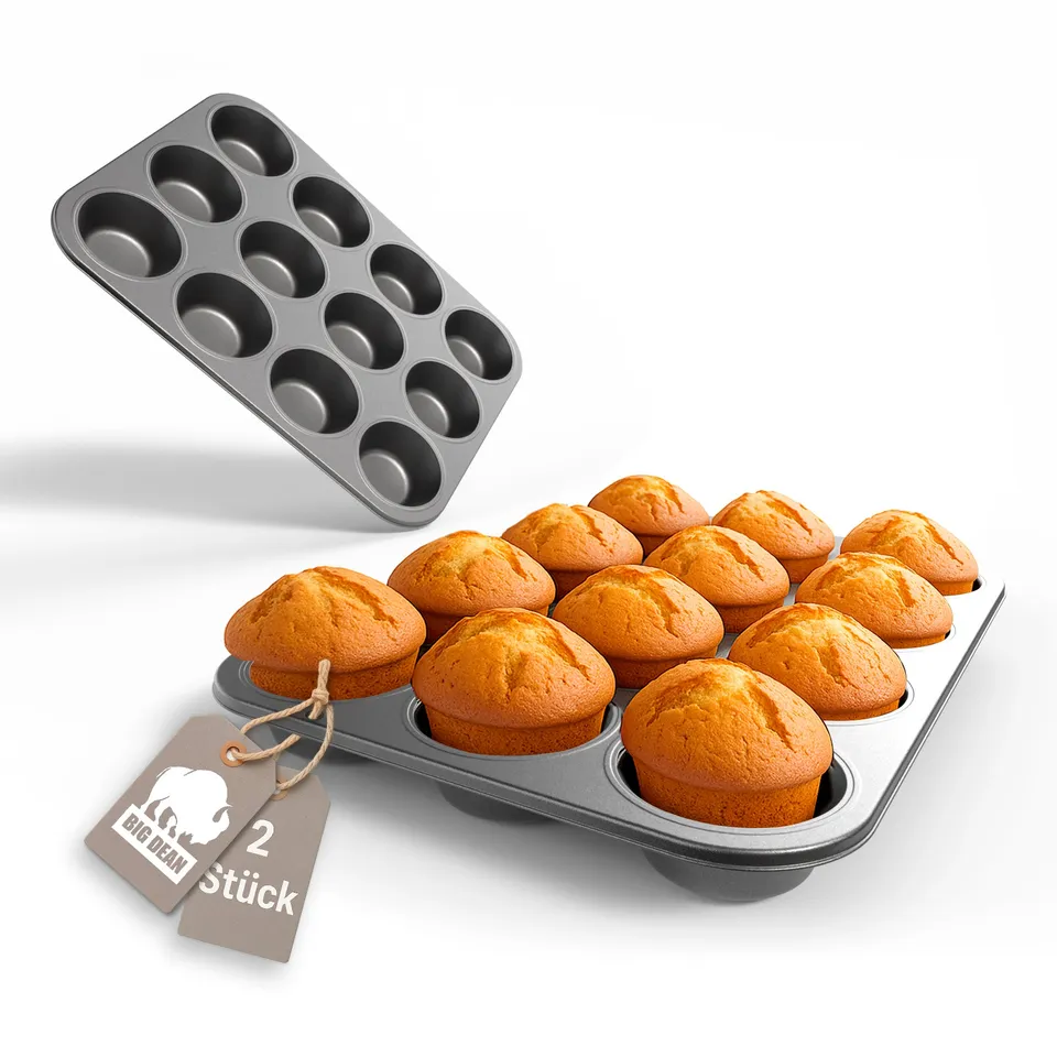 BigDean Muffin Backform 2er Set antihaft Carbonstahl