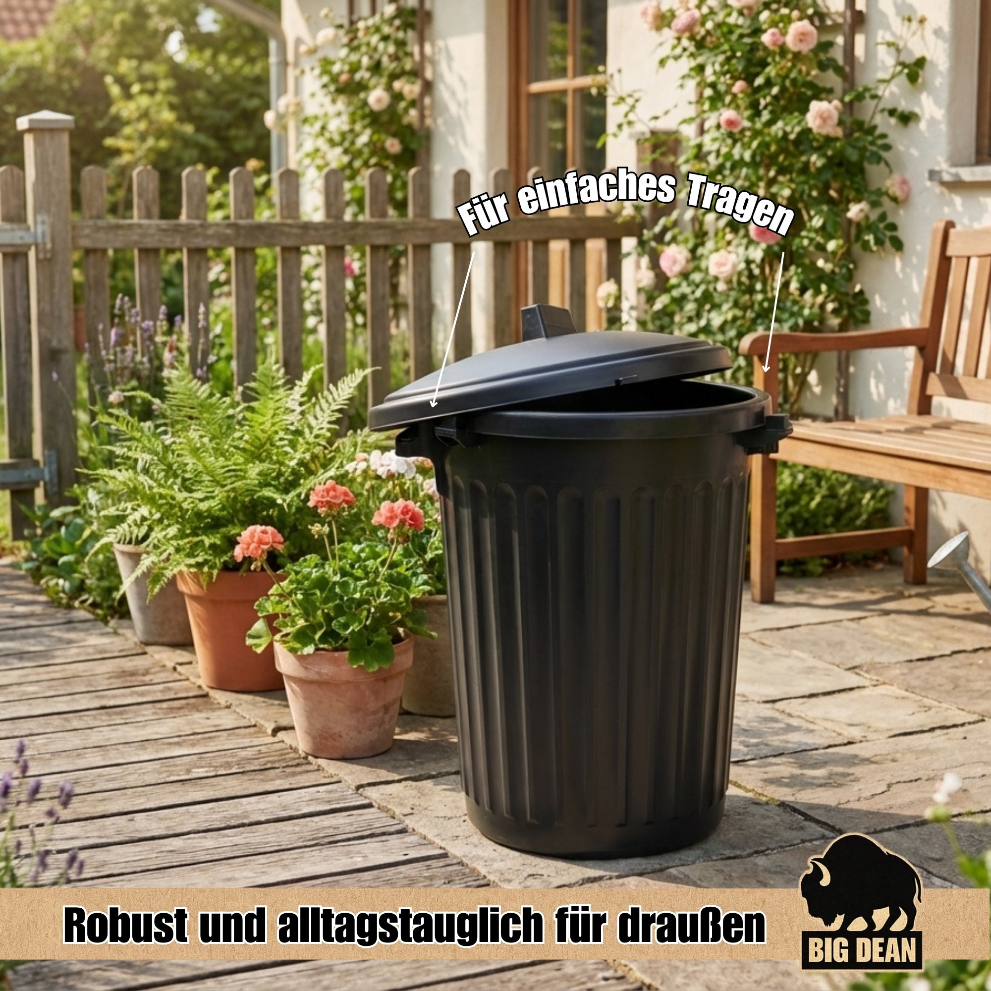 BigDean Haushalt & Alltag Mülltonne 80 Liter mit Deckel