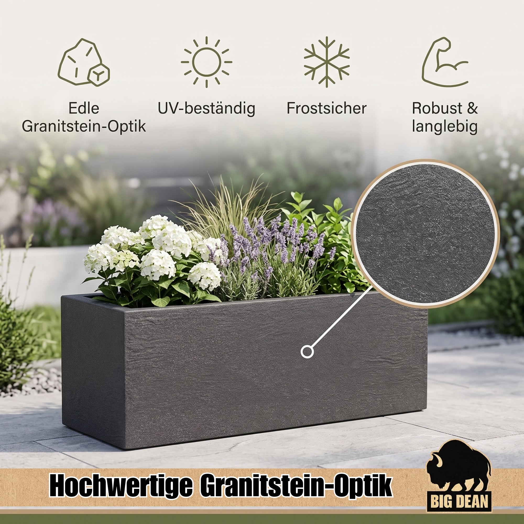 BigDean Blumenkübel XL 80x30 Anthrazit 2er Set Granitoptik