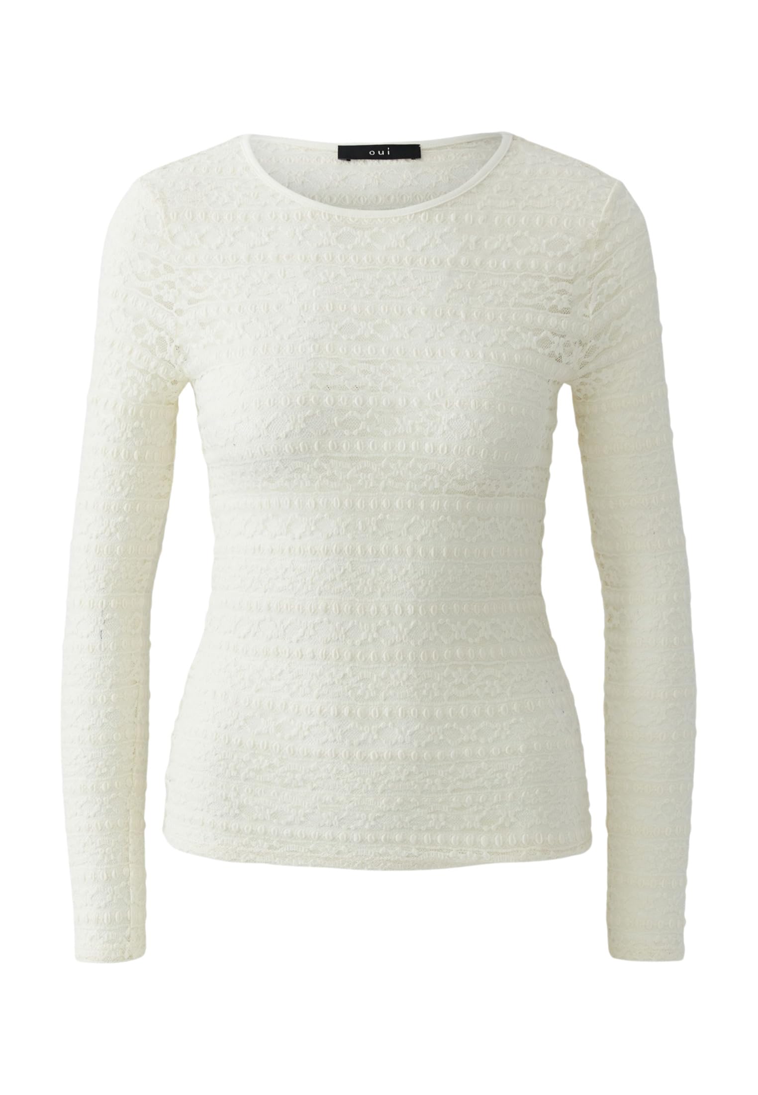 Oui Shirts & Tops Langarmshirt Spitze Gardenia schmal