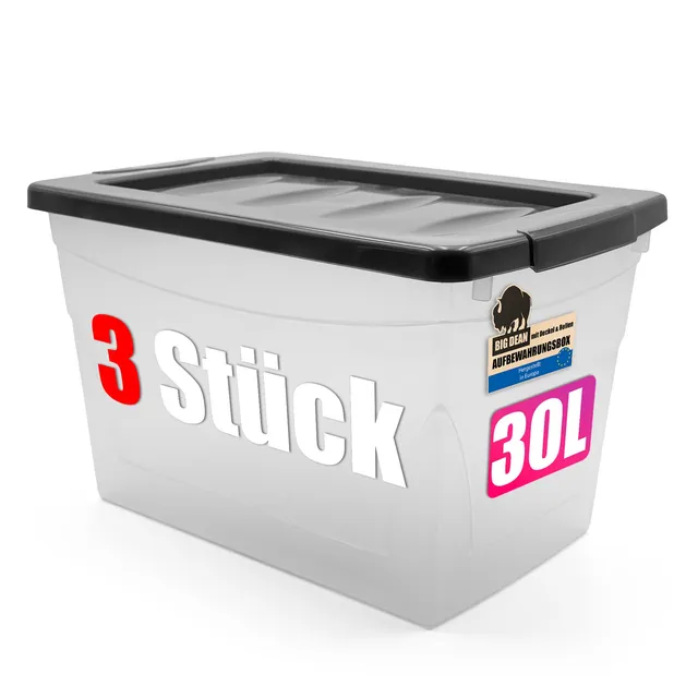 BigDean Budget Line Aufbewahrungsbox 30L 3er Set mit Deckel