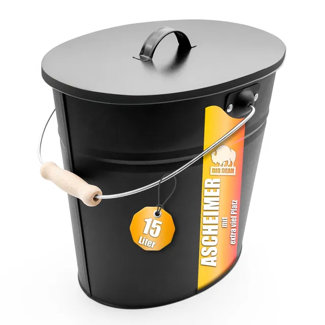 BigDean Haushalt Ascheeimer Deckel 15 Liter Oval Metall