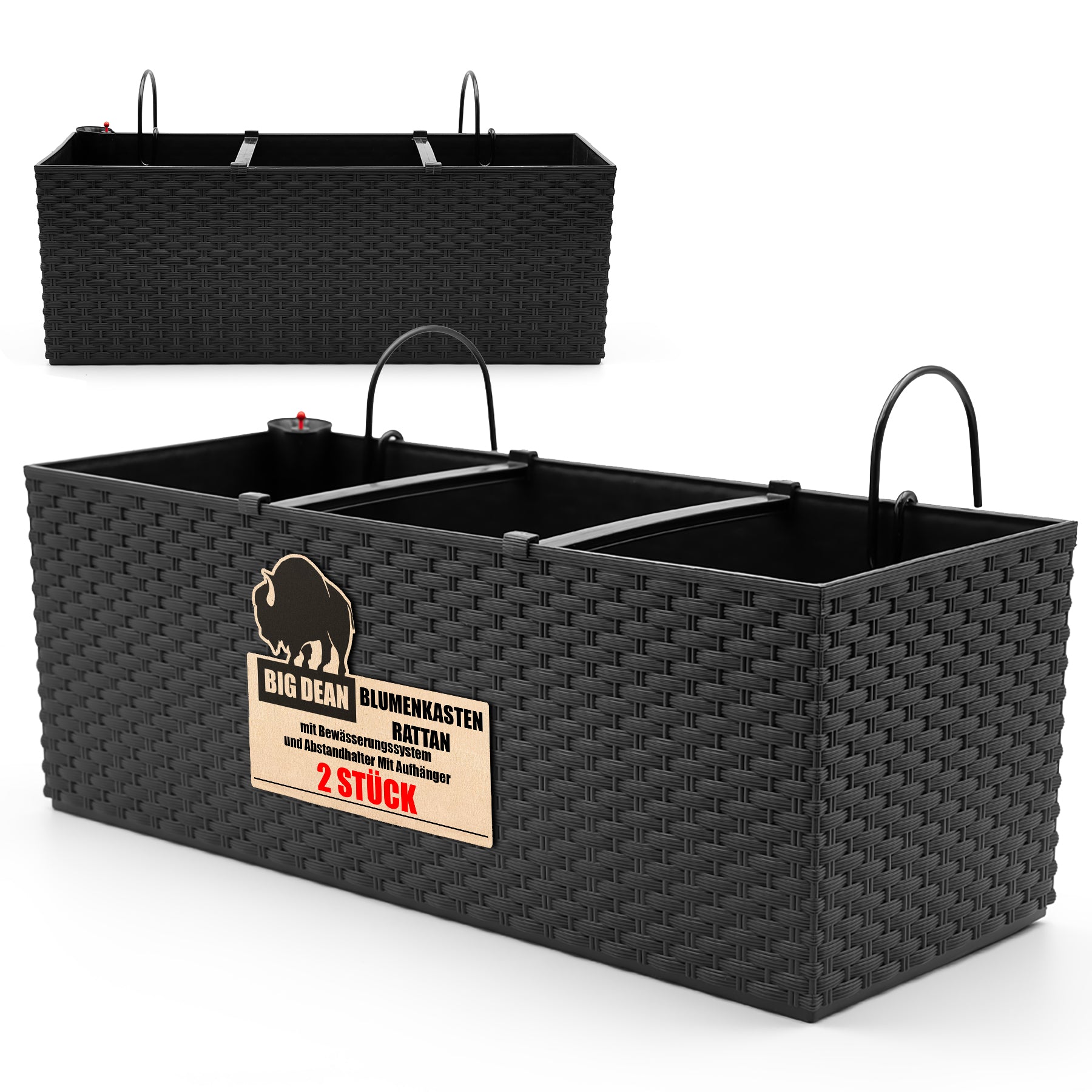 BigDean Garten Blumenkasten 50cm Wasserspeicher 2er Set Rattan
