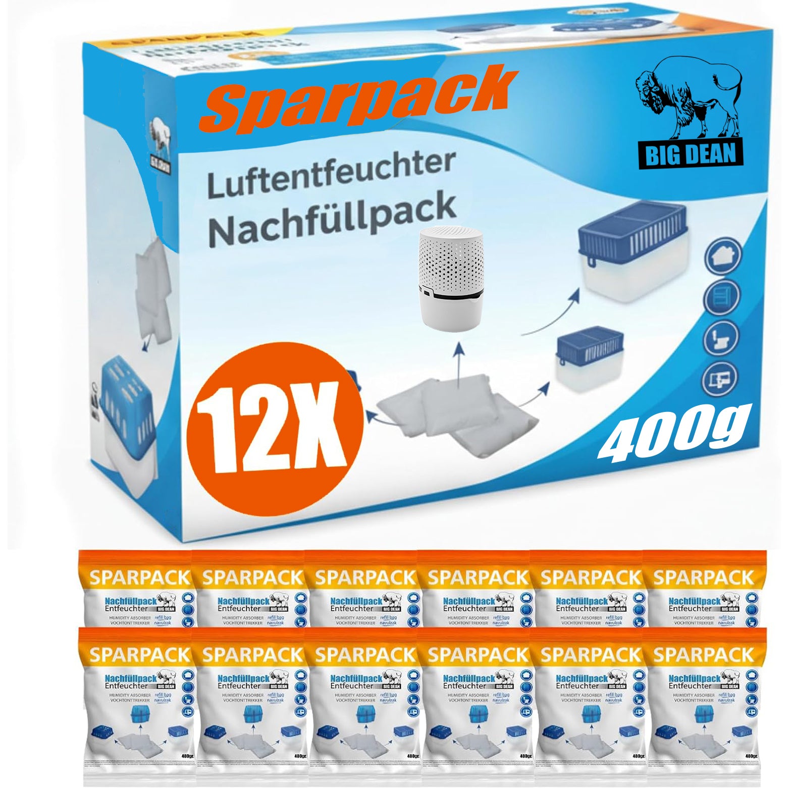 BigDean Luftentfeuchter Nachfüllpack 12x400 g Granulat