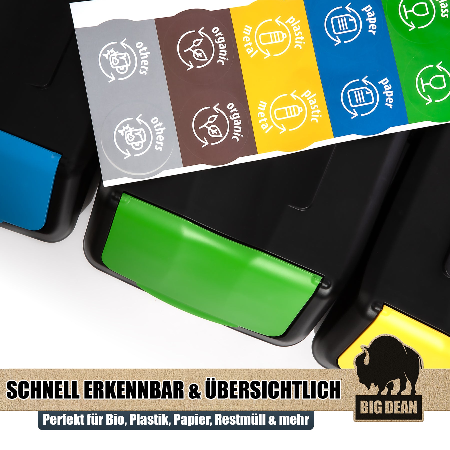 BigDean Haushalt Mülltrennsystem 3x 25 L stapelbar 3 Fächer