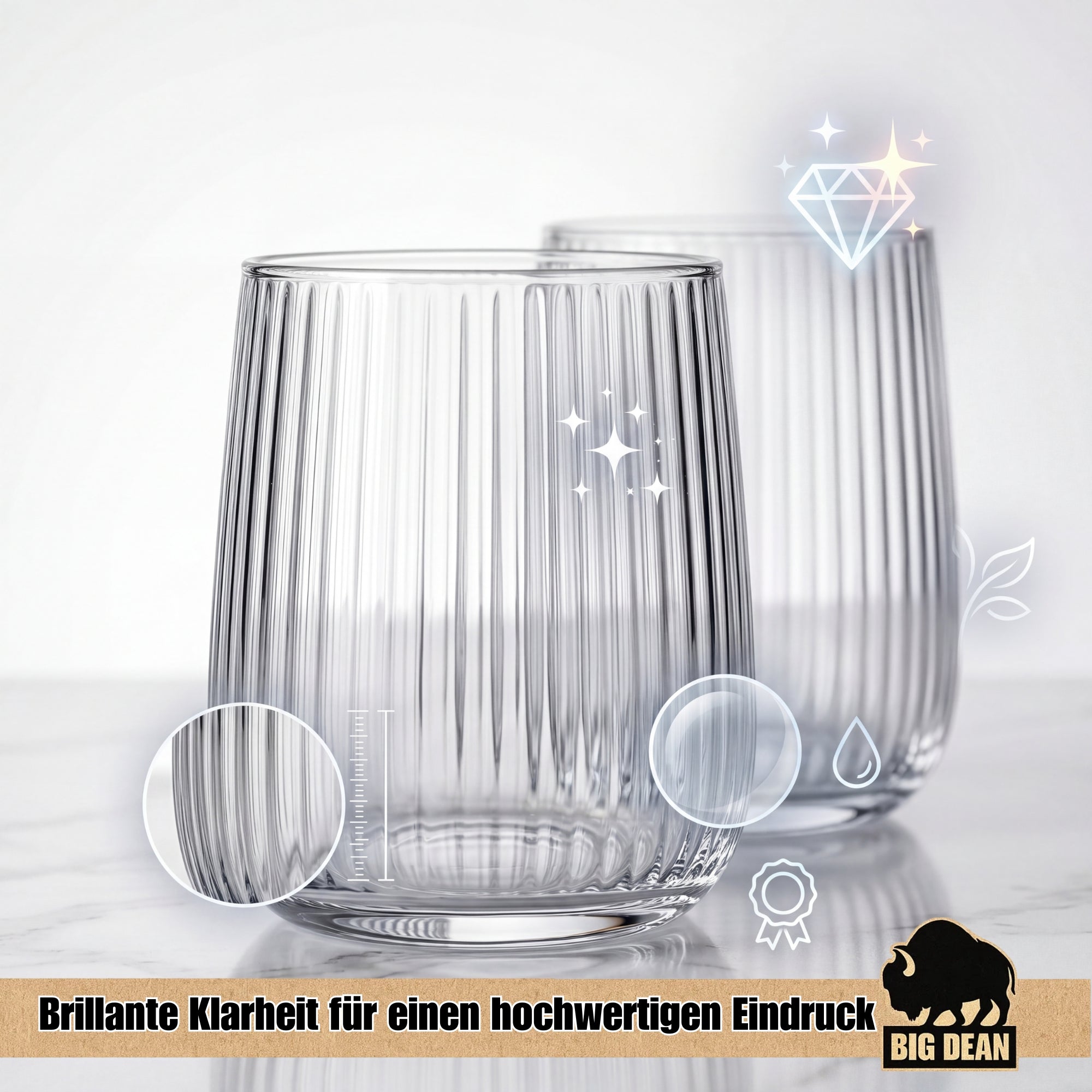 BigDean Küche Trinkgläser Geriffelt 320ml 6er Set spülmaschinenfest
