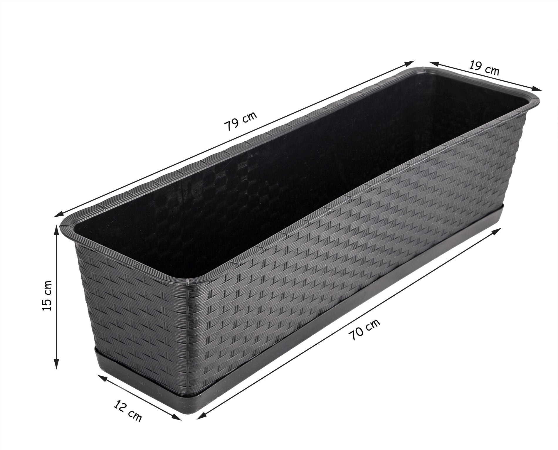 BigDean Garten Blumenkasten 80cm anthrazit mit Untersetzer