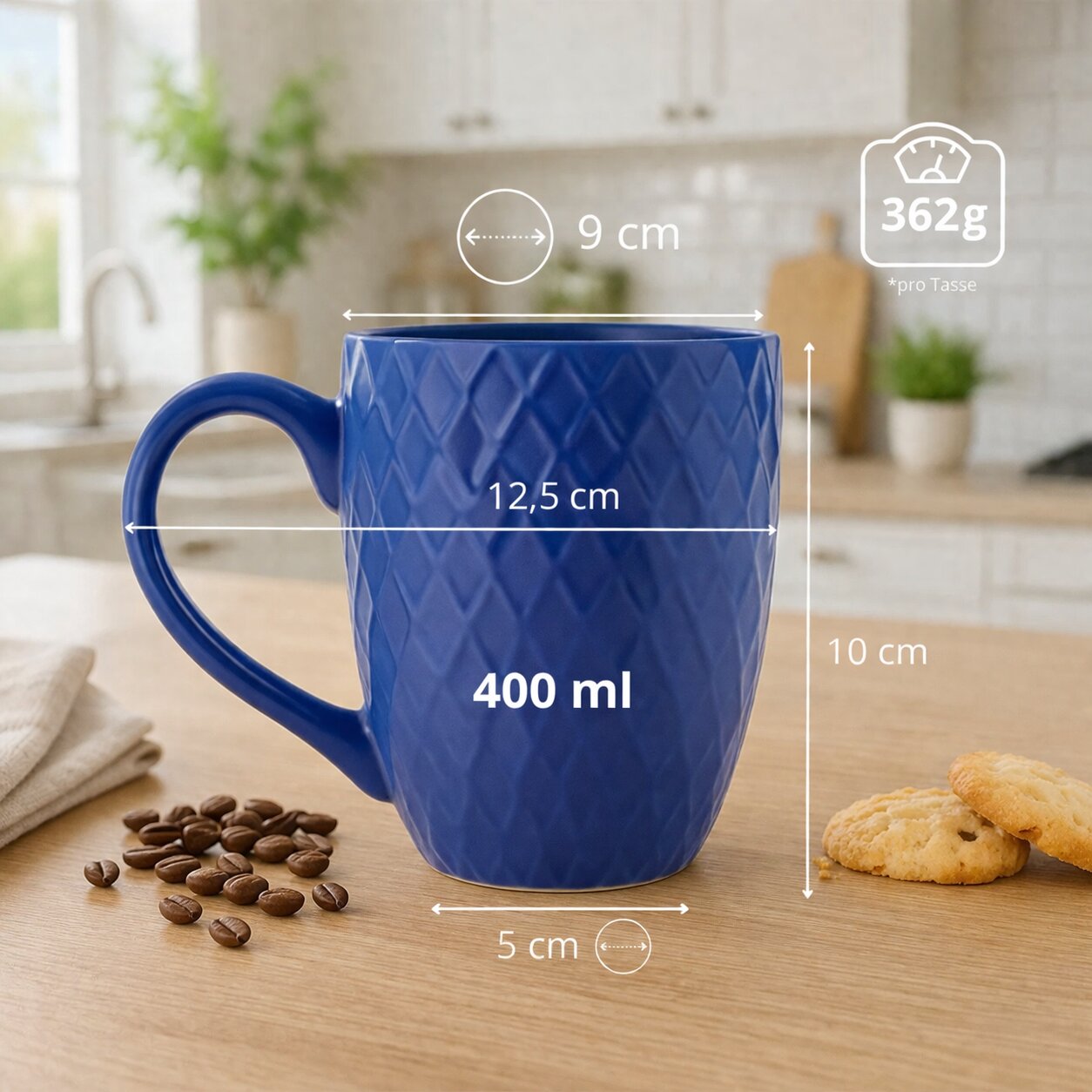 BigDean Kaffeebecher 400ml matt 6er-Set Steingut Tassen