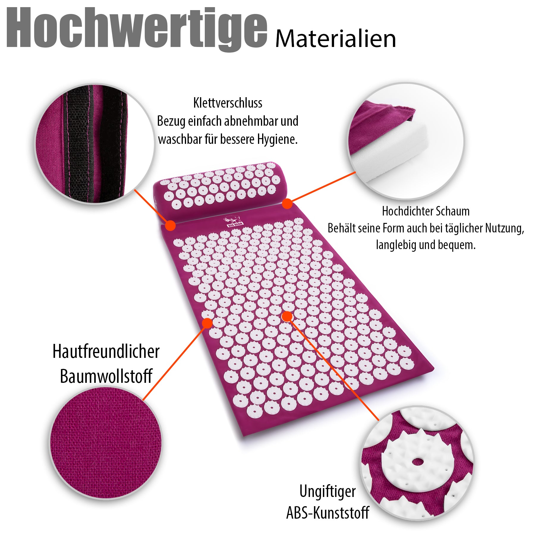 BigDean Haushalt & Alltag Akupressurmatte Lila mit Kissen Set