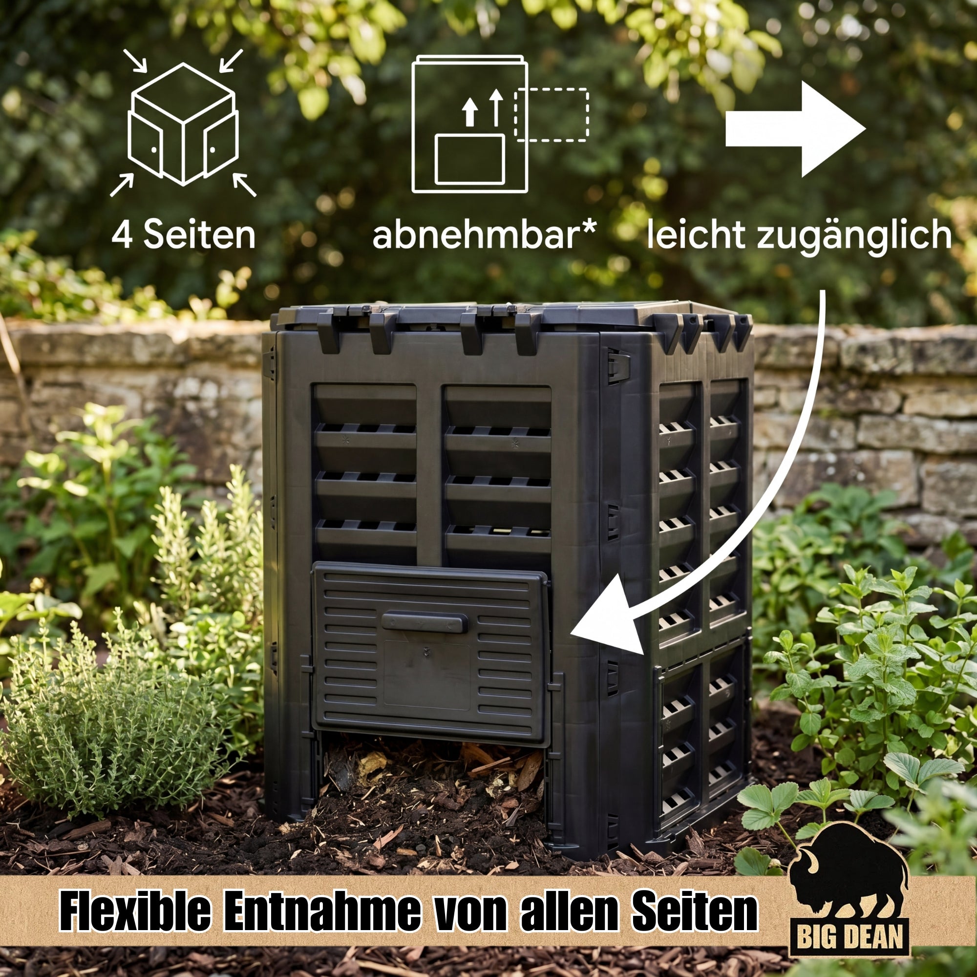 BigDean Garten Komposter 360 Liter schwarz Recyclingkunststoff