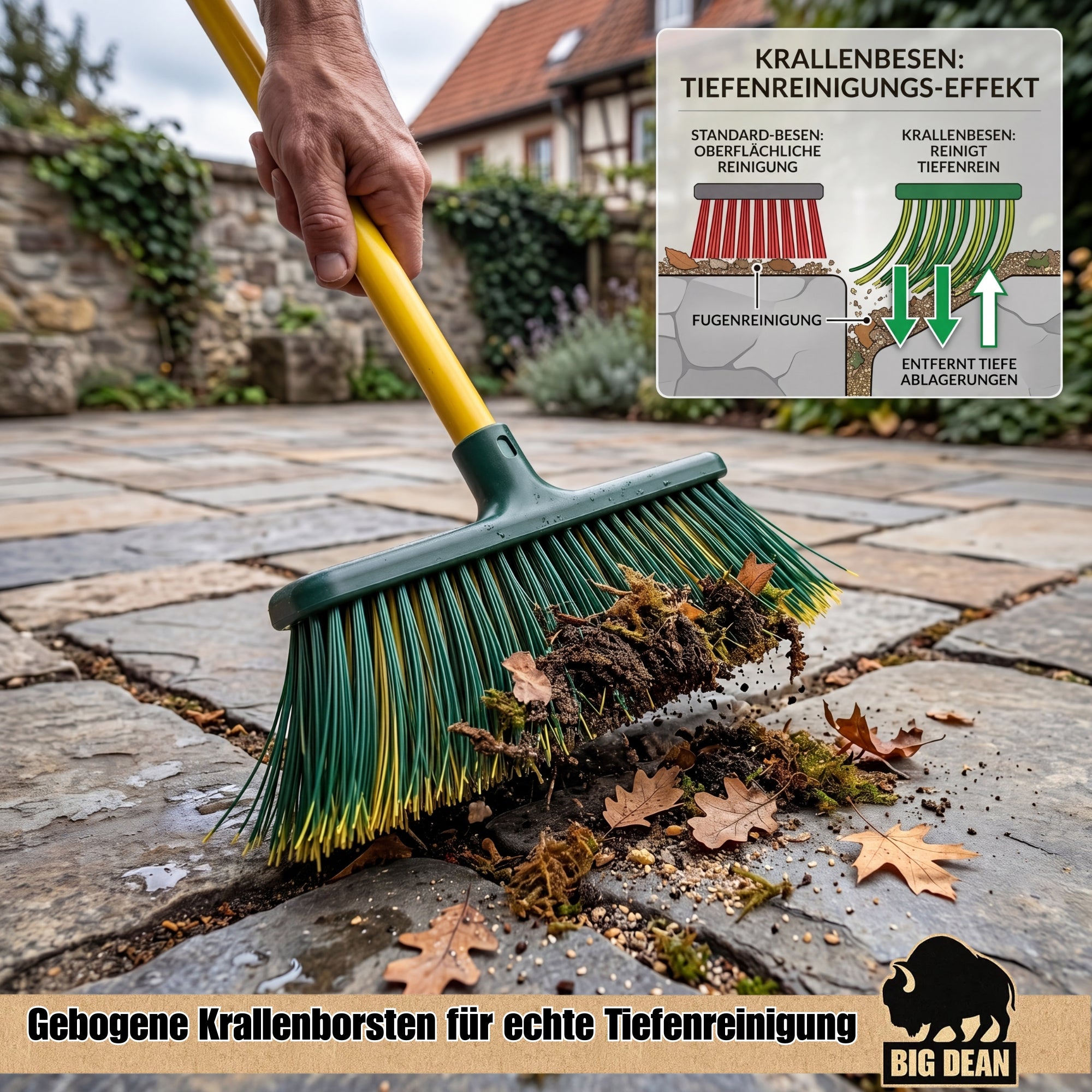BigDean Krallenbesen XL Gartenbesen Teleskopstiel Borsten