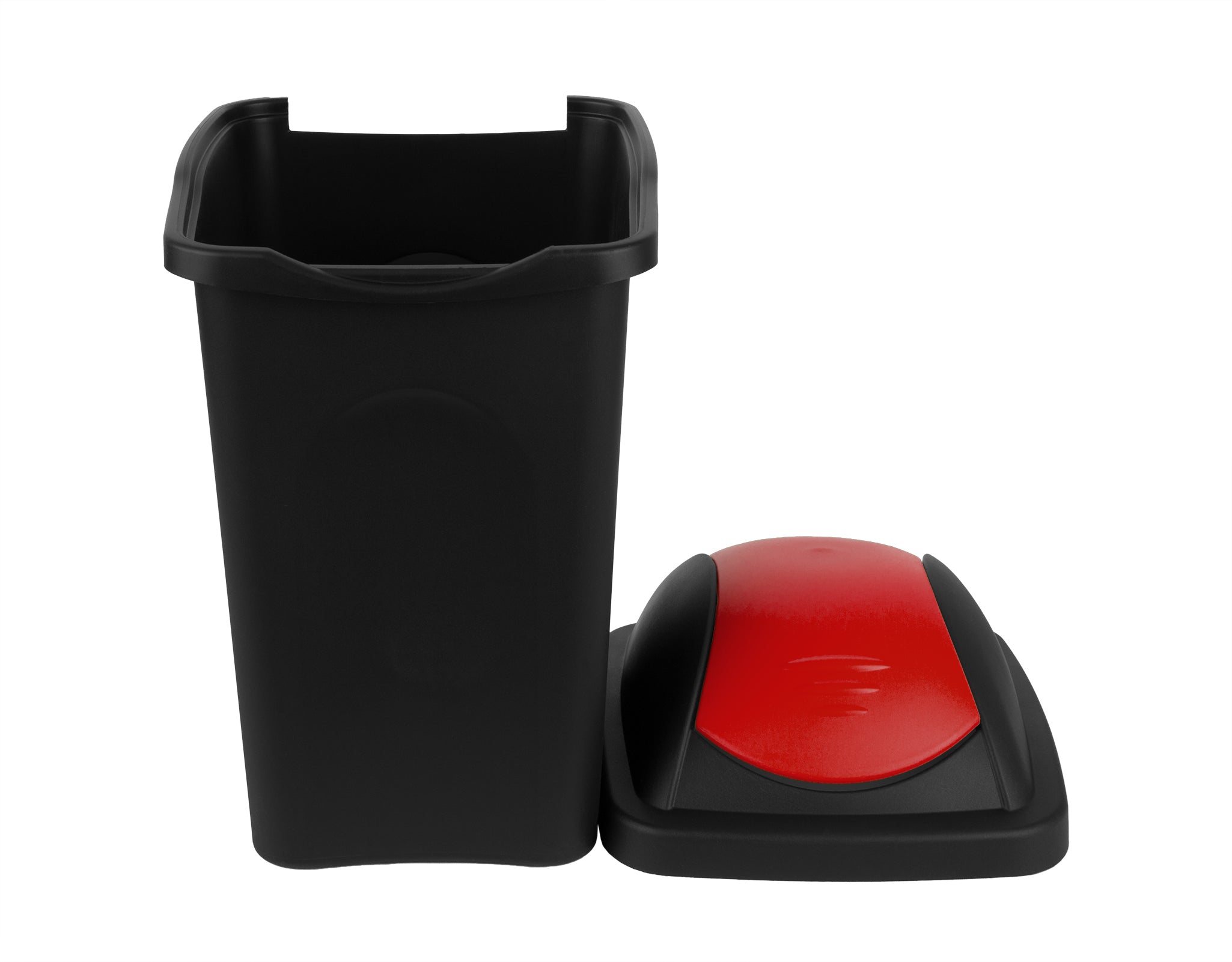 BigDean Mülleimer 60L schwarz Schwingdeckel rot