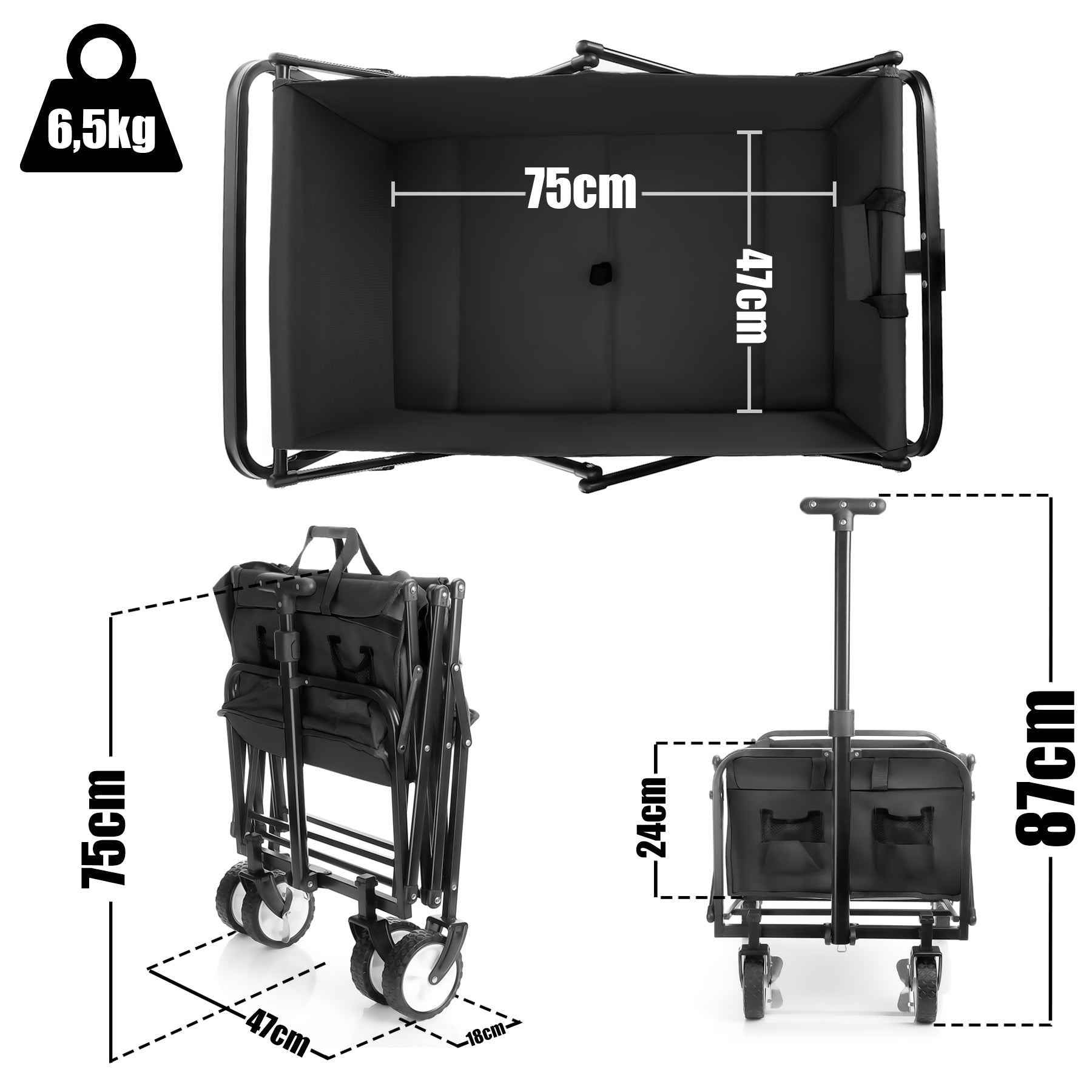 BigDean Garten Bollerwagen faltbar schwarz 80kg belastbar