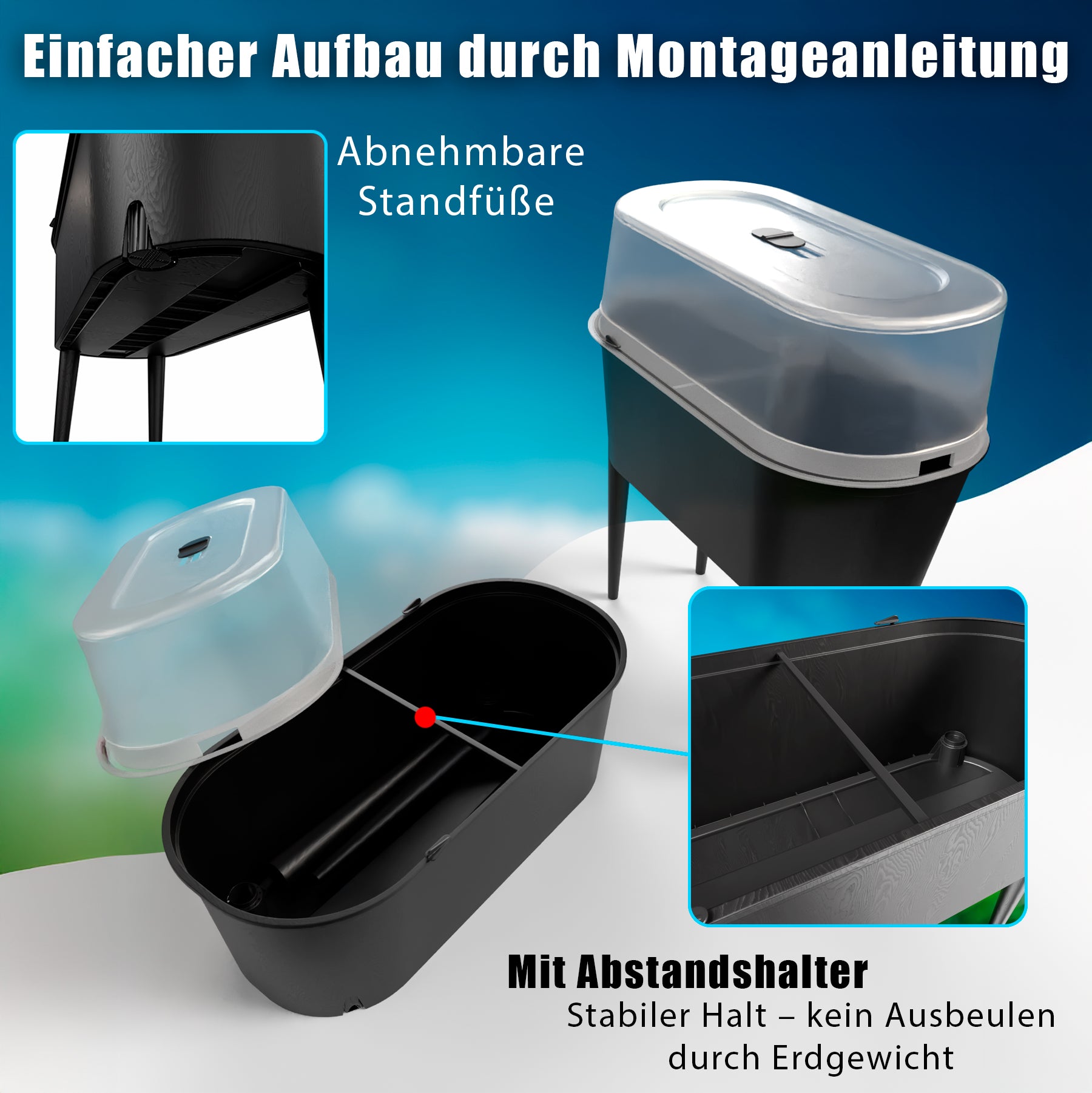 BigDean Hochbeet Balkon mit Abdeckung Kunststoff Pflanzkasten