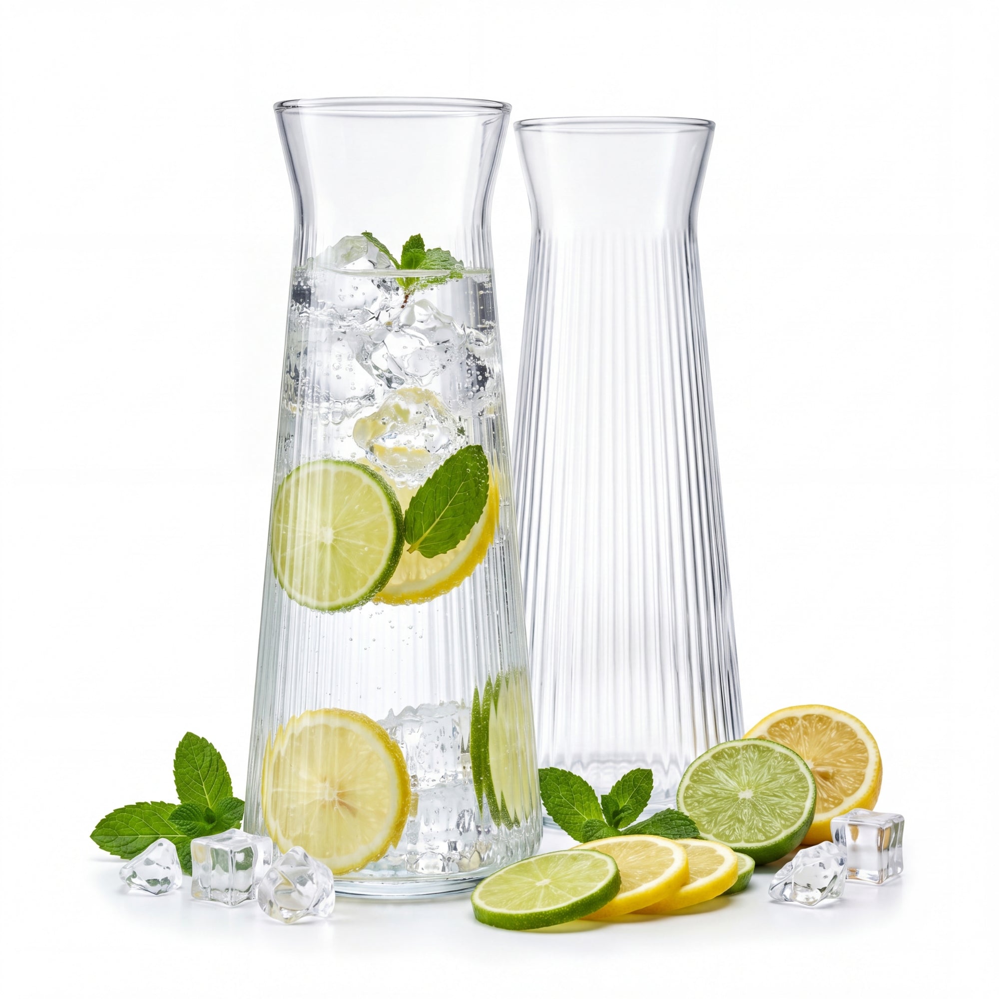 BigDean Küche Wasserkaraffe Glas 1L geriffelt 2er Set