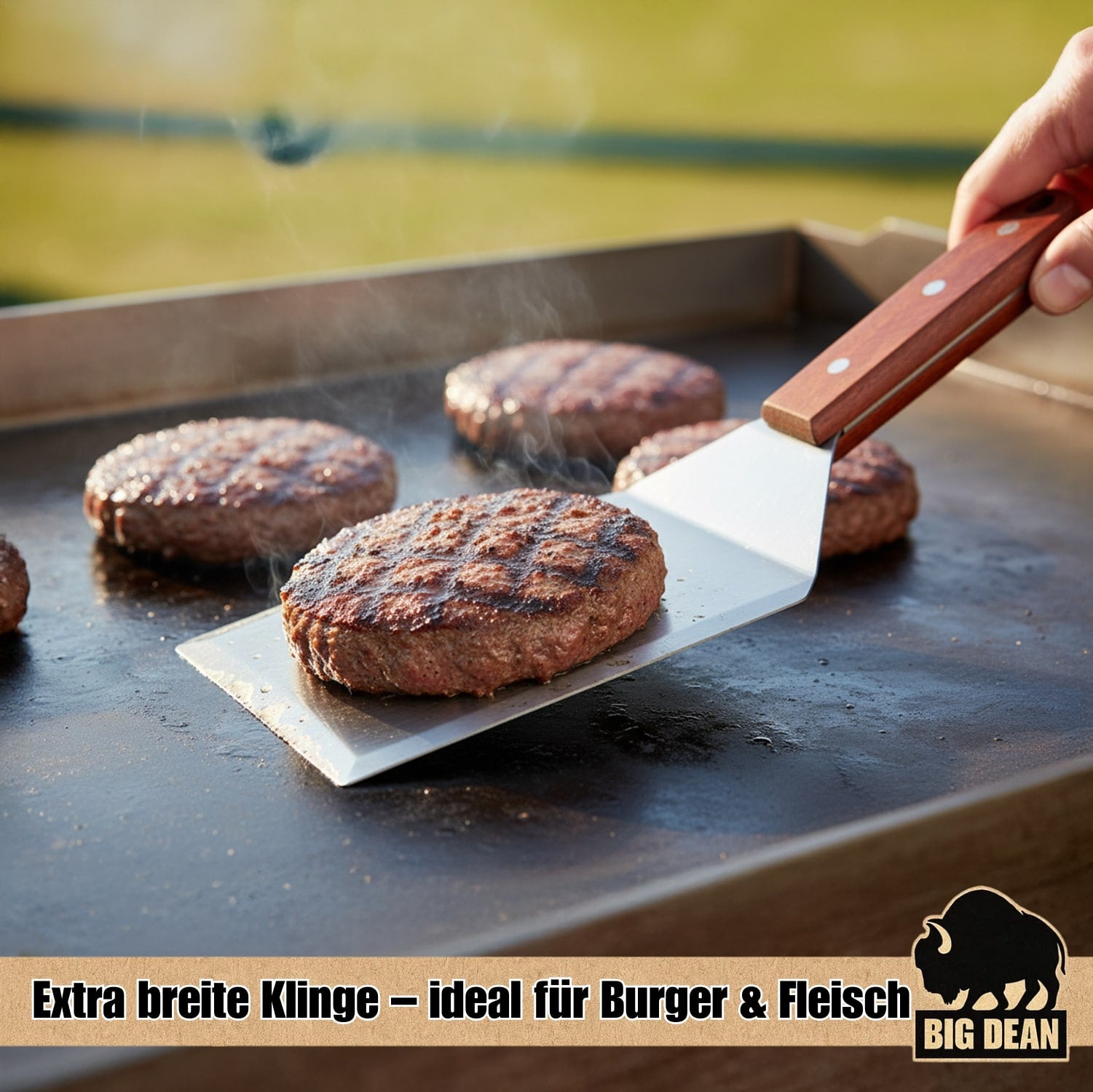 BigDean Grillspachtel Edelstahl 2er Set Grillwender Holzgriff