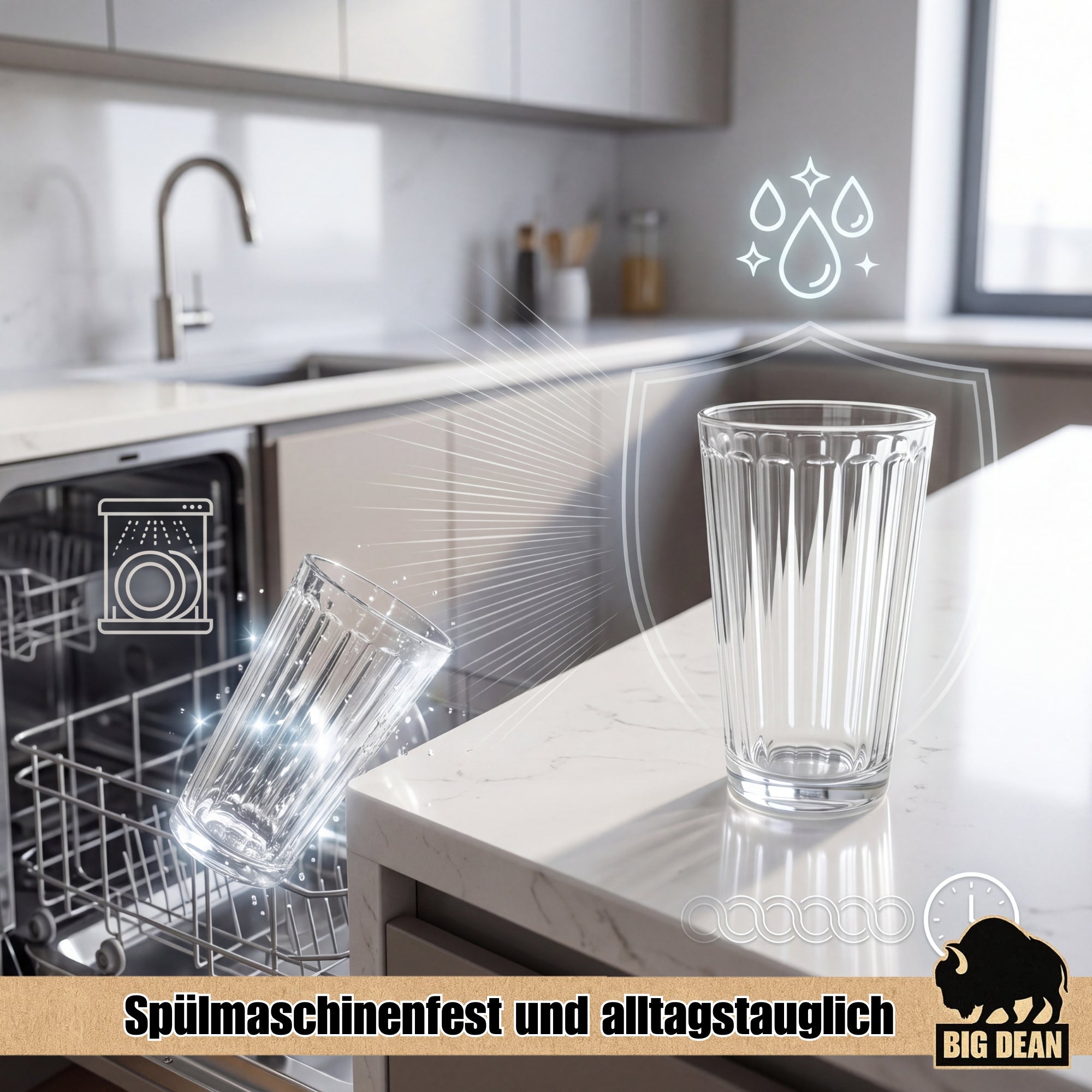 BigDean Küche & Vorrat Wassergläser 410 ml 6er Set Riffel