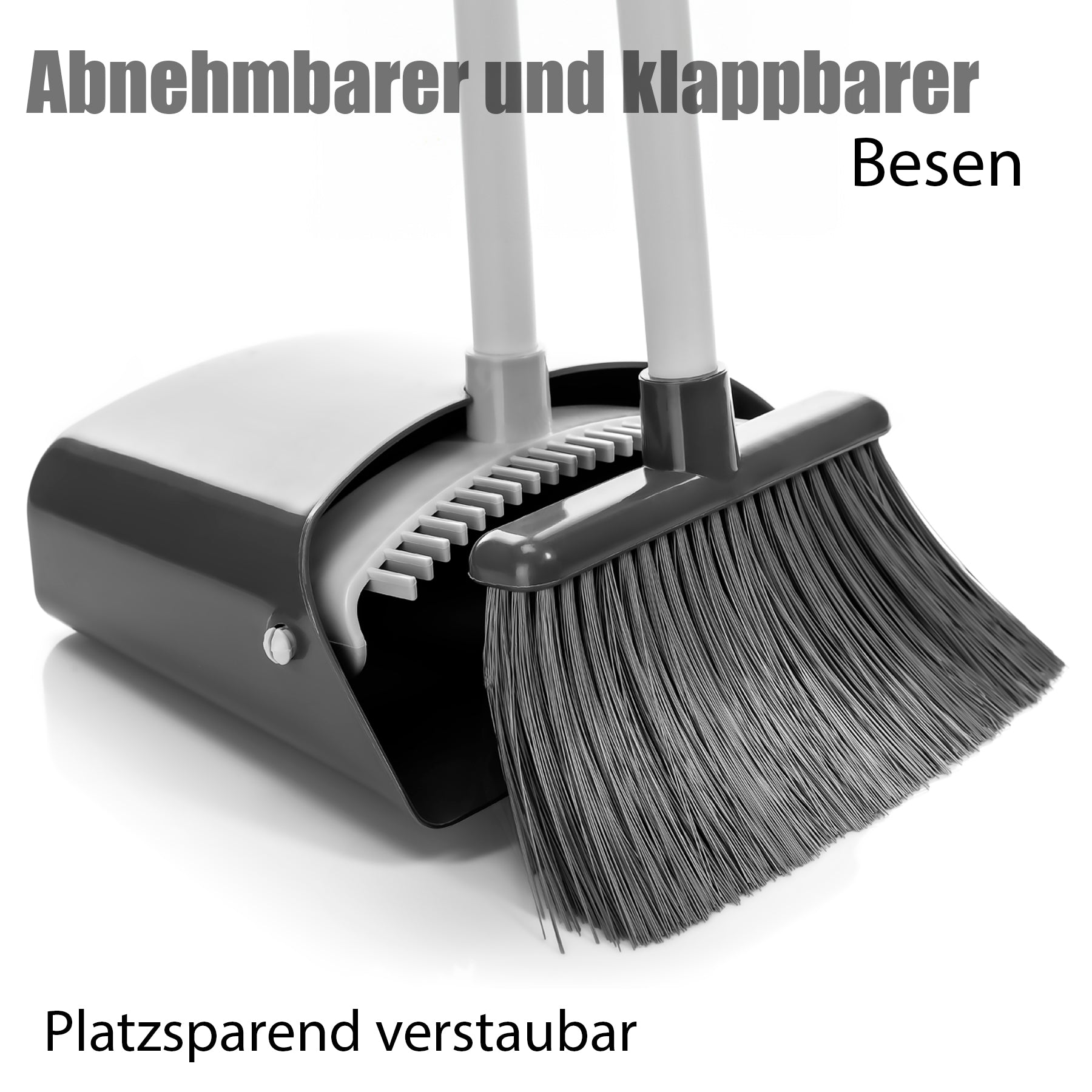 BigDean Bad Kehrschaufel Set mit Besen Grau 2 Stück drehbar