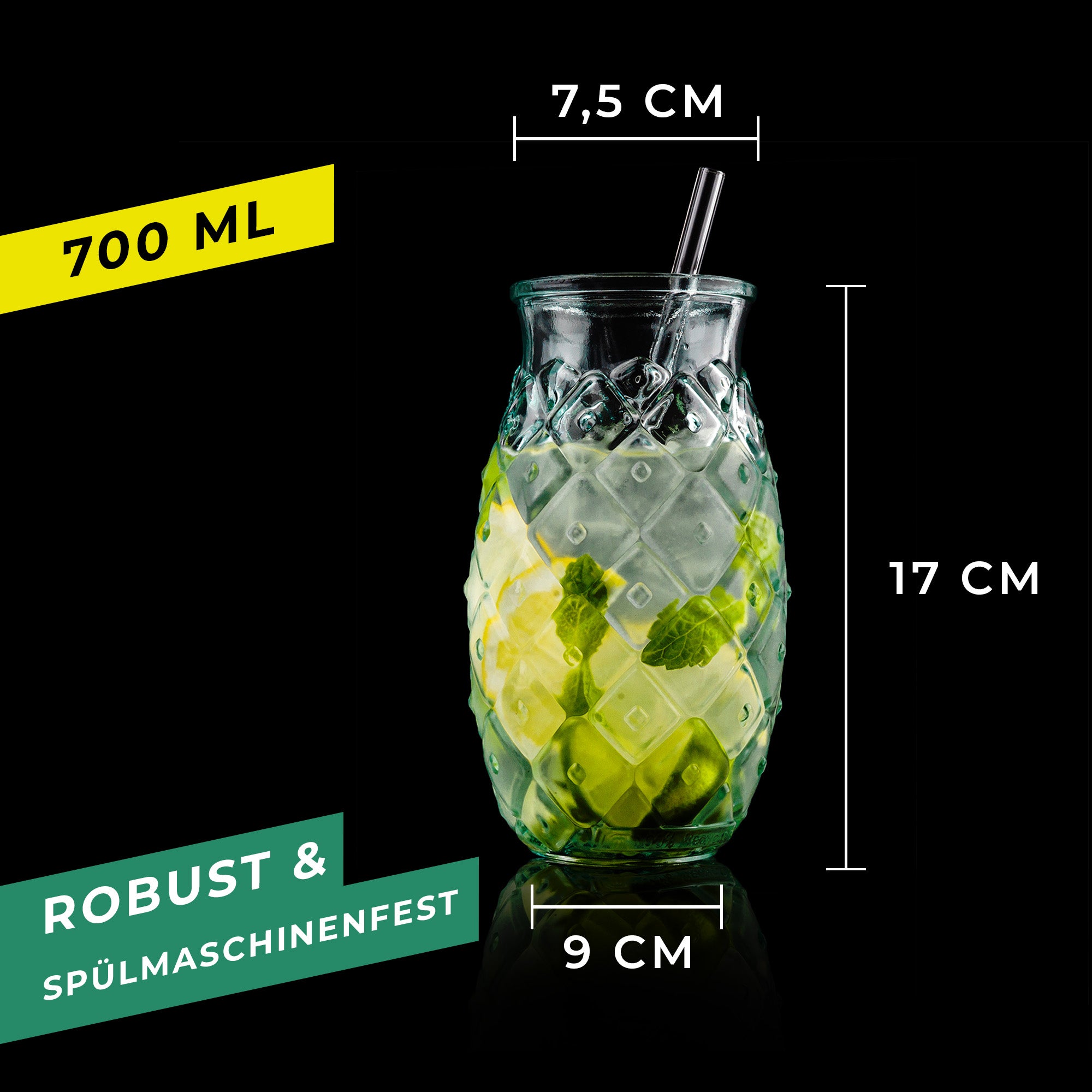 BigDean Trinkgläser Ananas 700 ml 4er Set Recyclingglas