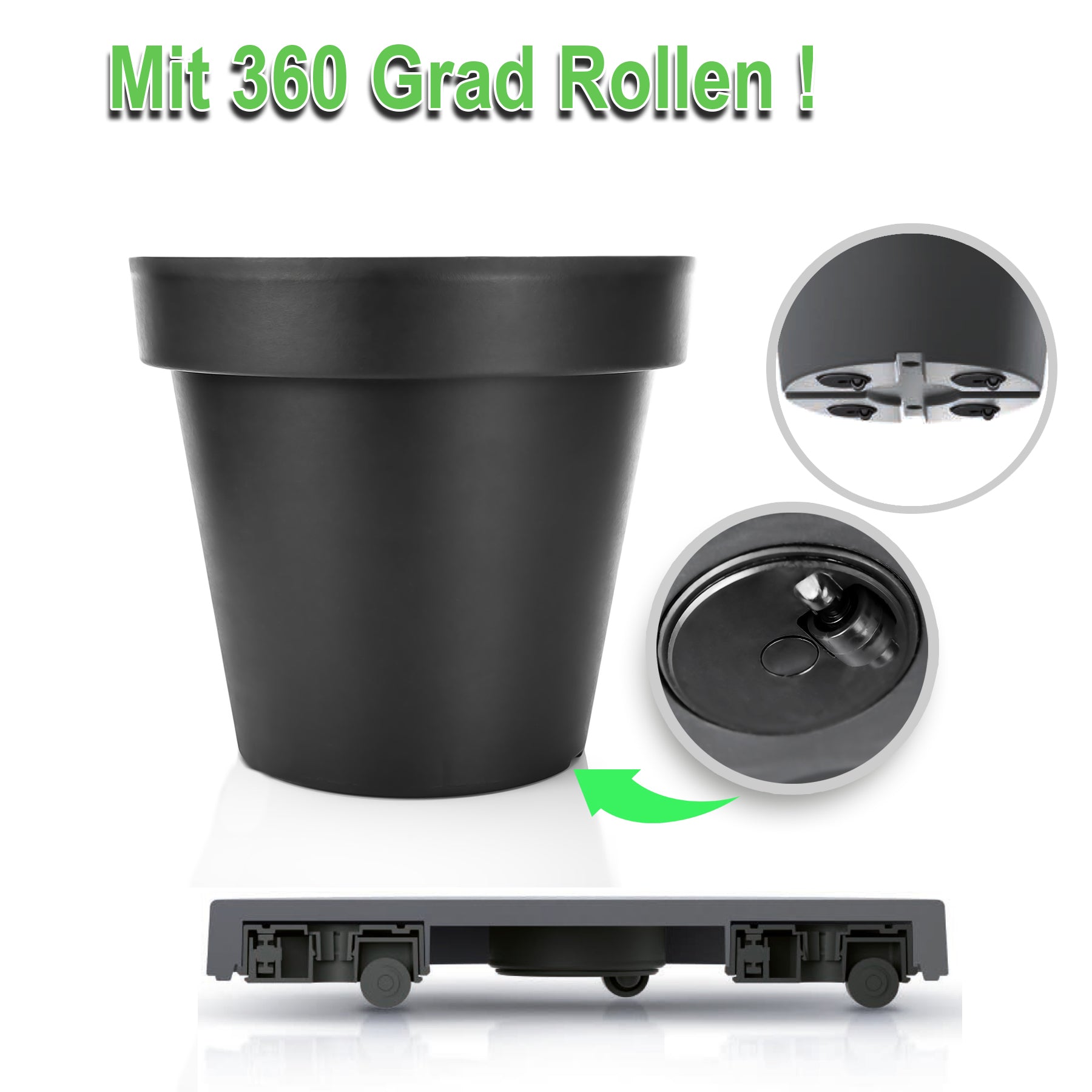 BigDean Classic Blumentopf XXL 60cm anthrazit 3er Set mit Rollen
