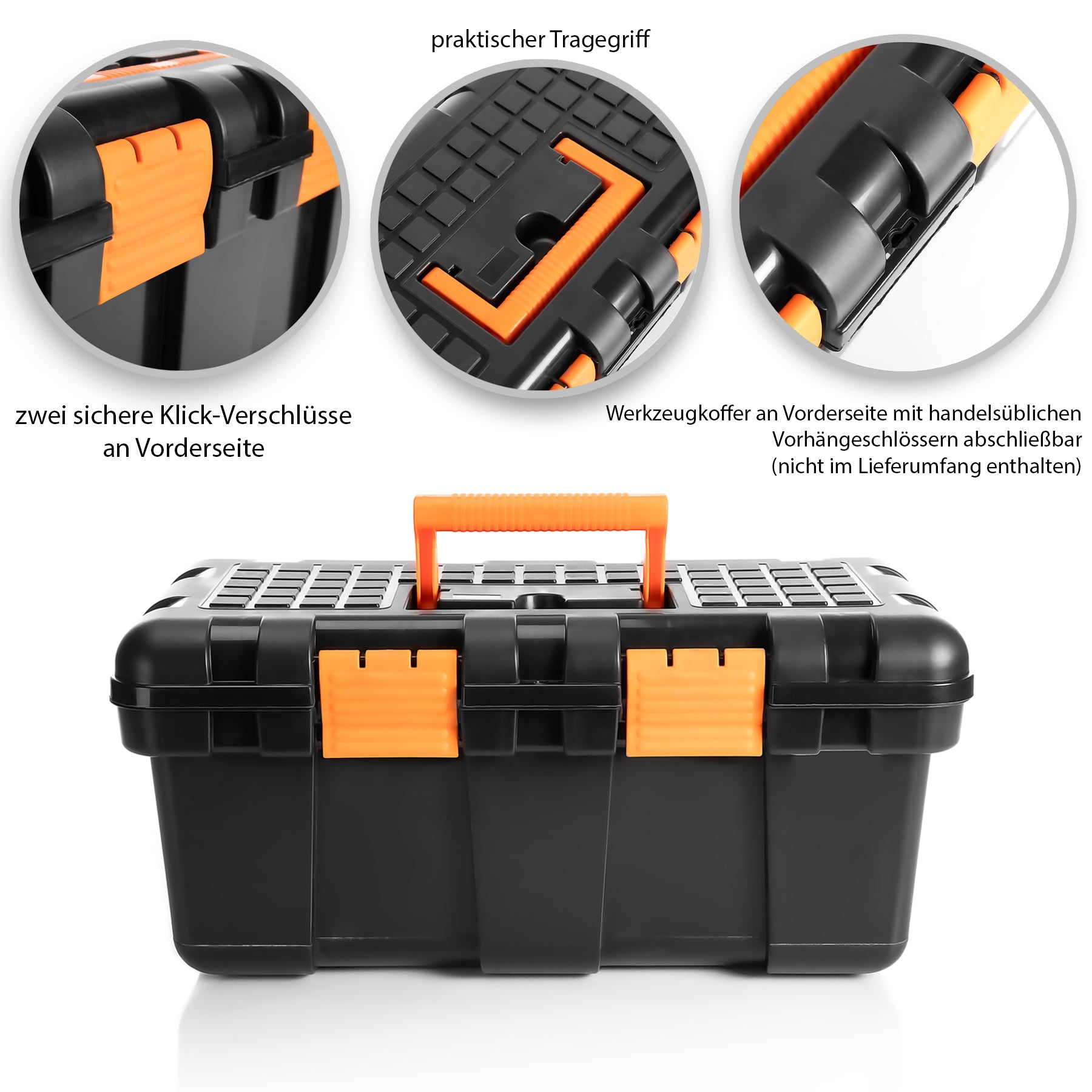 BigDean Werkzeugkoffer leer Werkzeugkiste 50 cm schwarz-orange