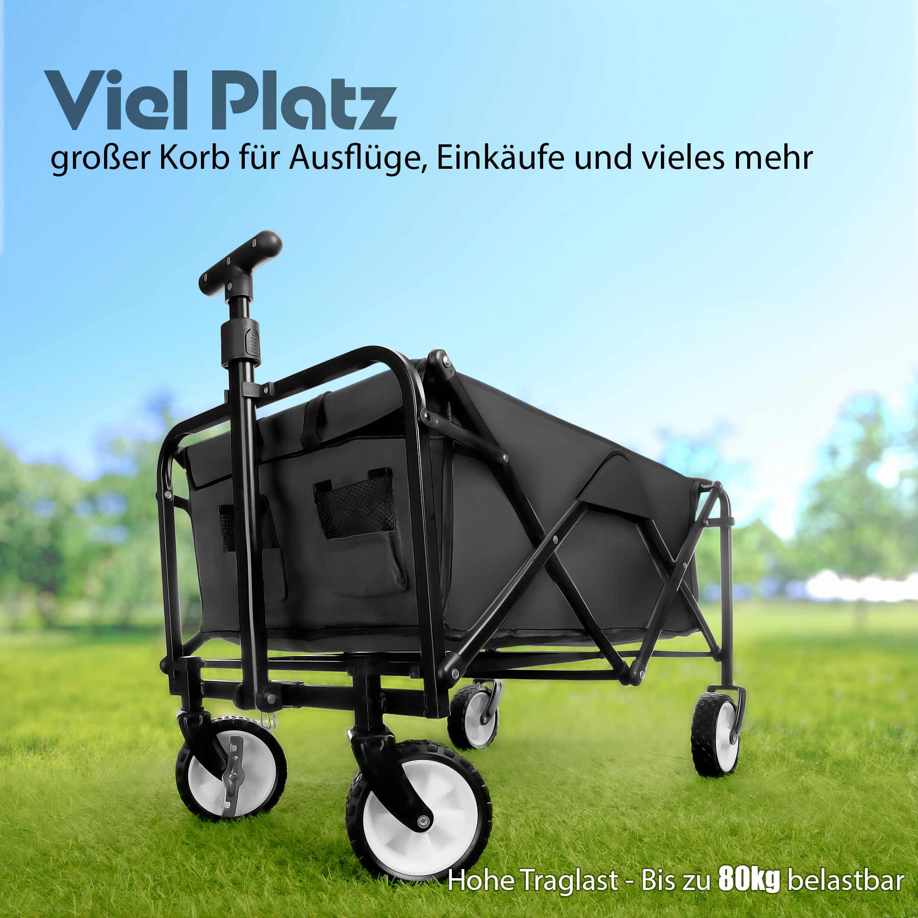 BigDean Garten Bollerwagen faltbar schwarz 80kg belastbar