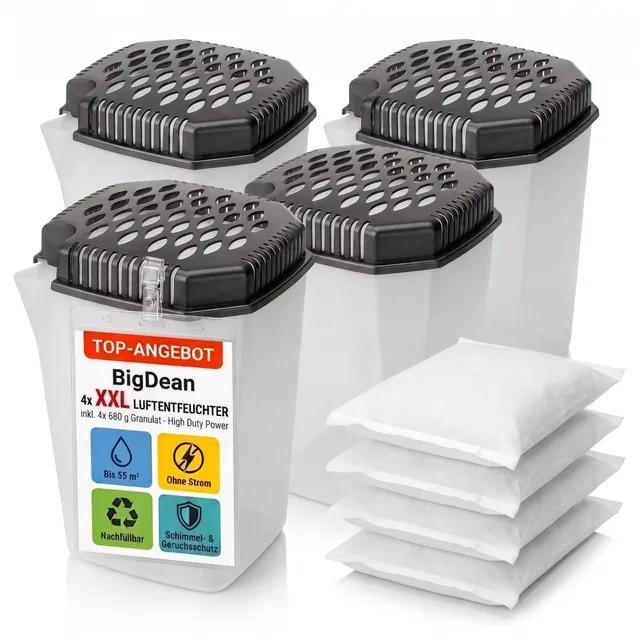 BigDean Bad Luftentfeuchter 4x680ml mit 4x Nachfüllpack