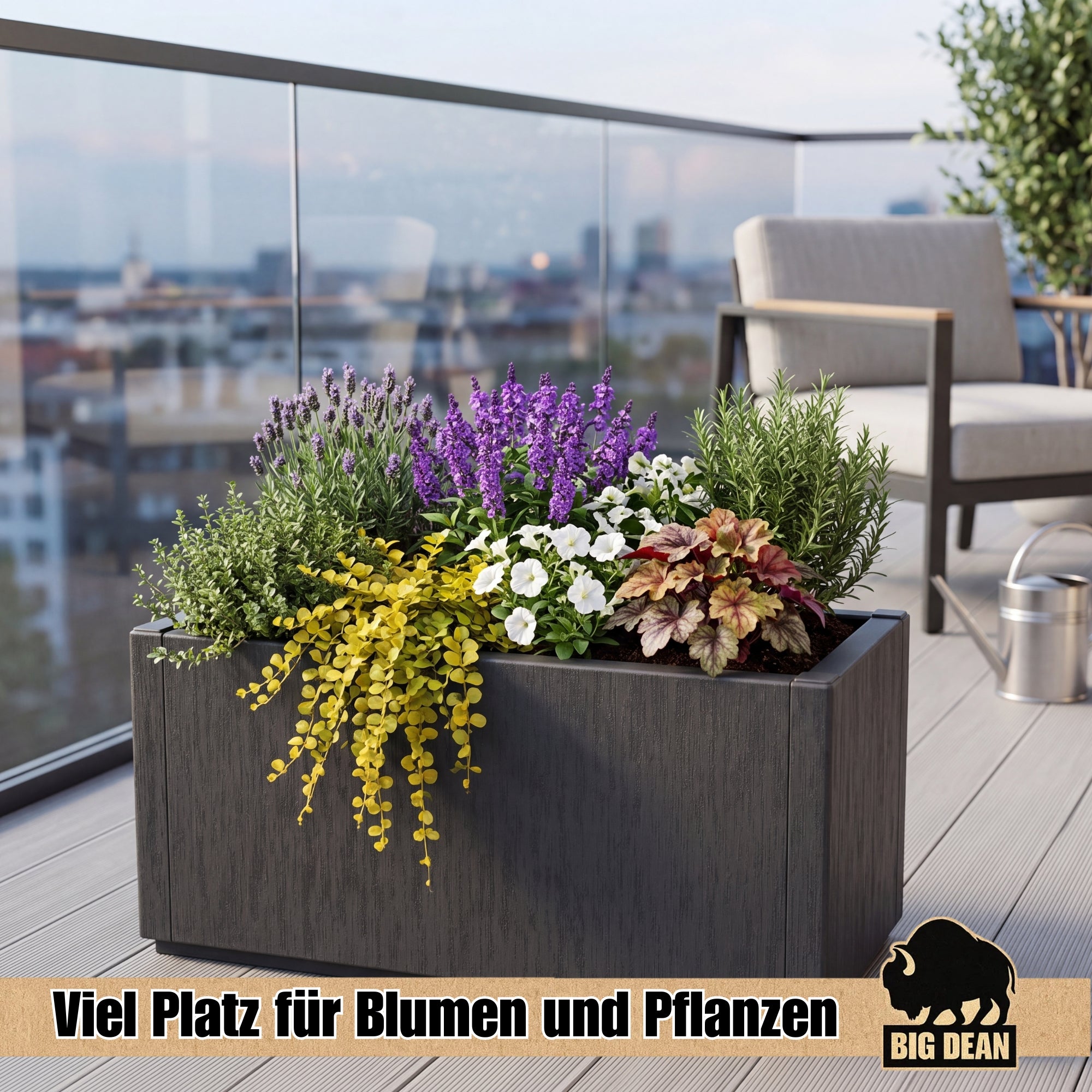 BigDean Blumenkasten 80 L Pflanzkübel 80x36x35 anthrazit