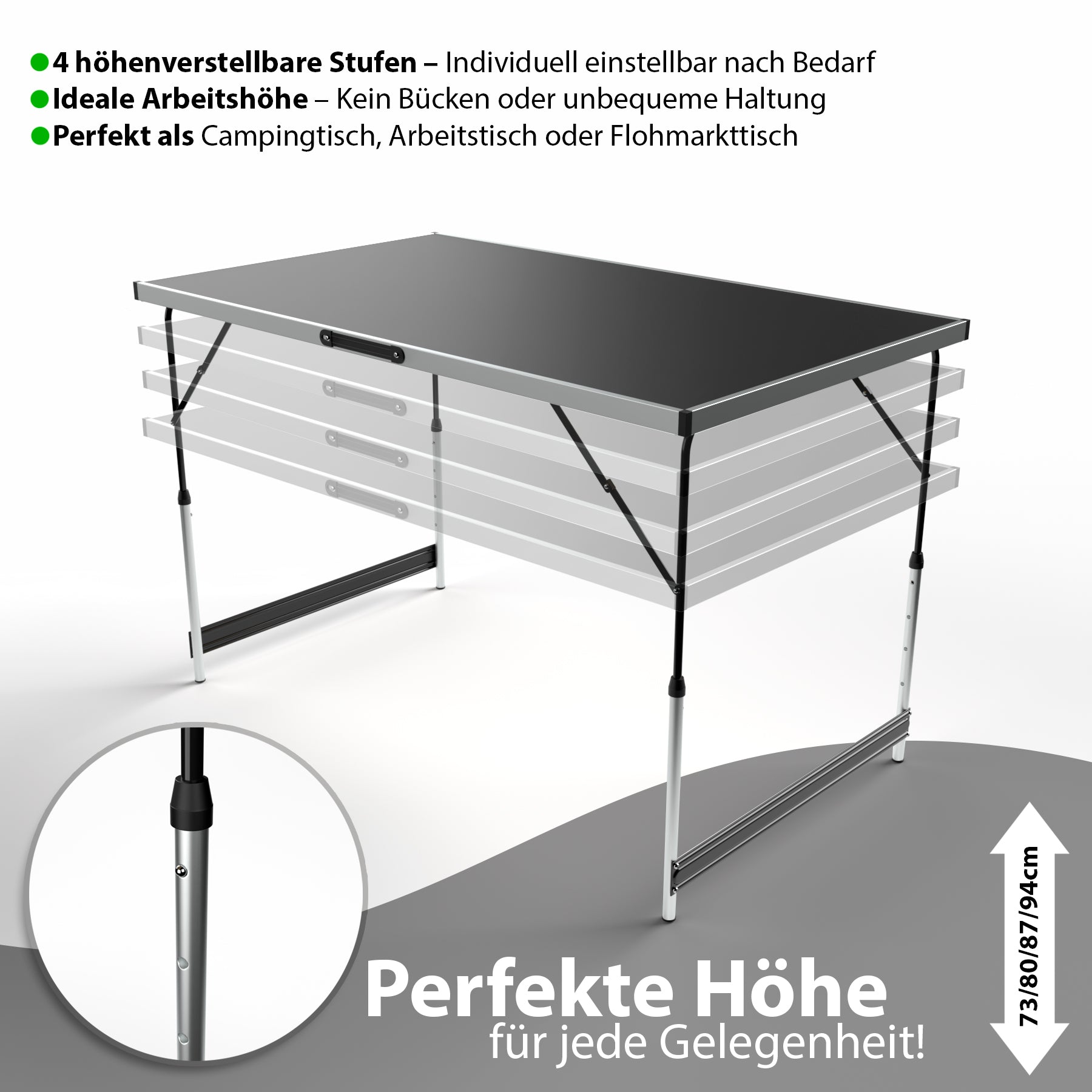 BigDean Multifunktionstisch 100x60cm klappbar 30kg