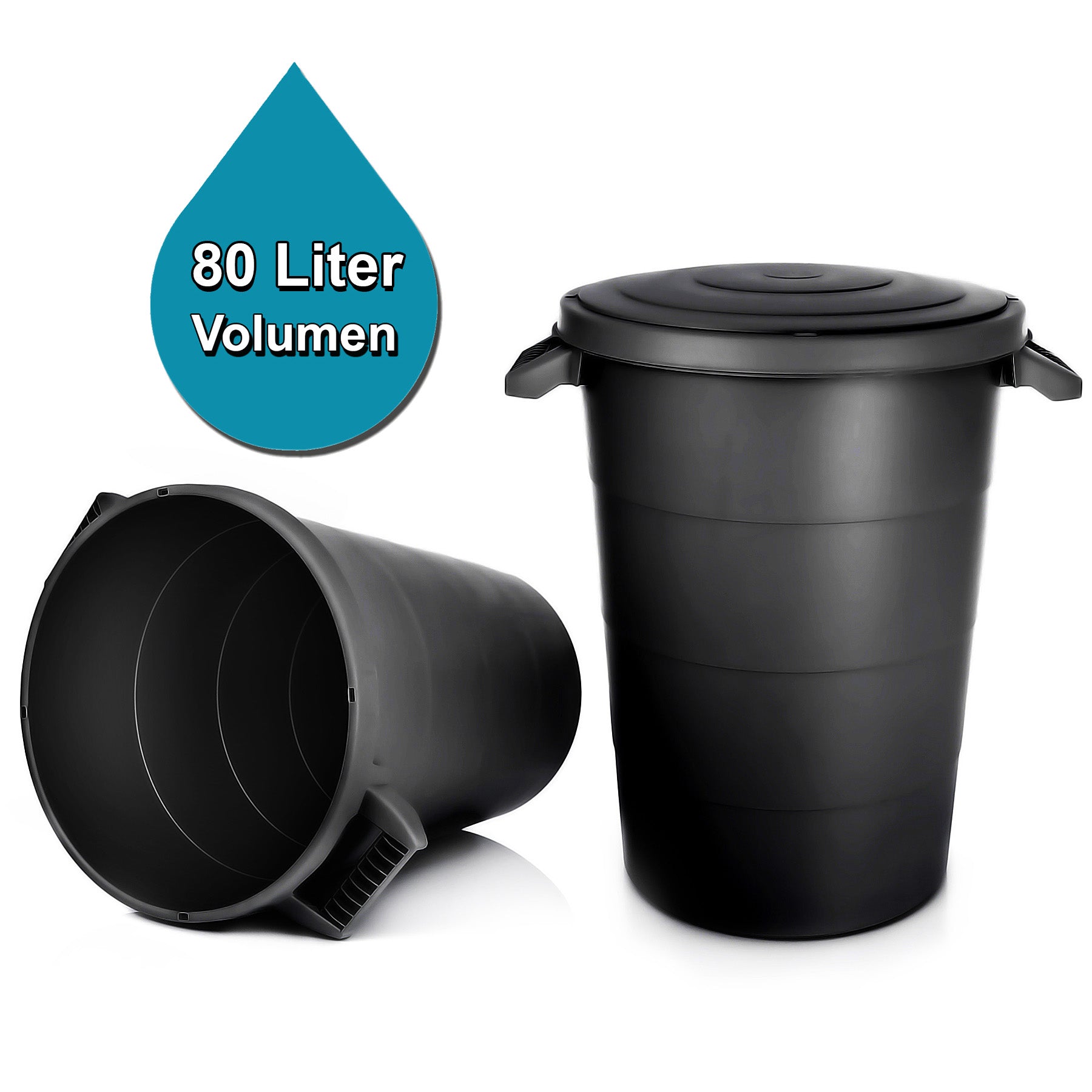 BigDean Haushalt Universaltonne 80 Liter schwarz mit Deckel