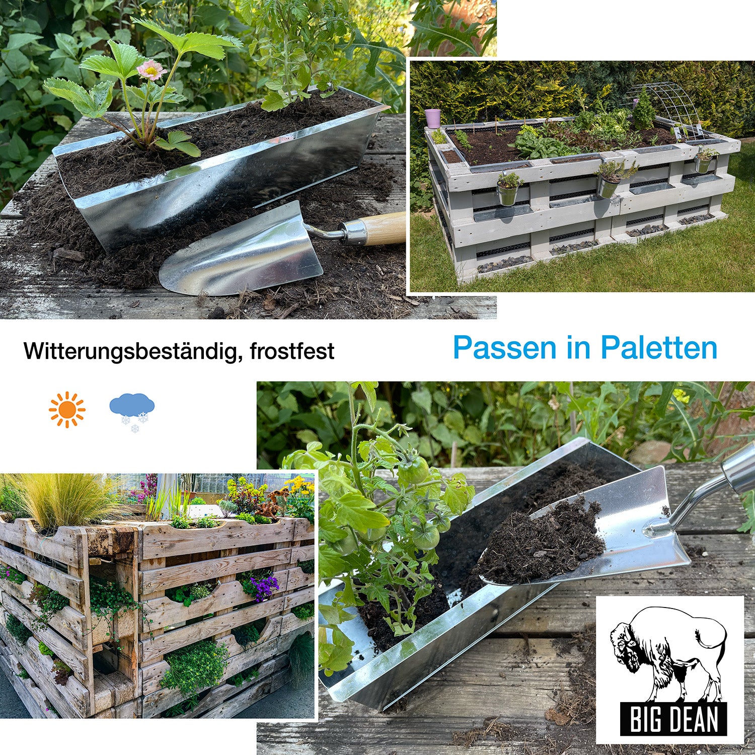 BigDean Garten Zink Blumenkasten 38cm Silber 6er Set verzinkt