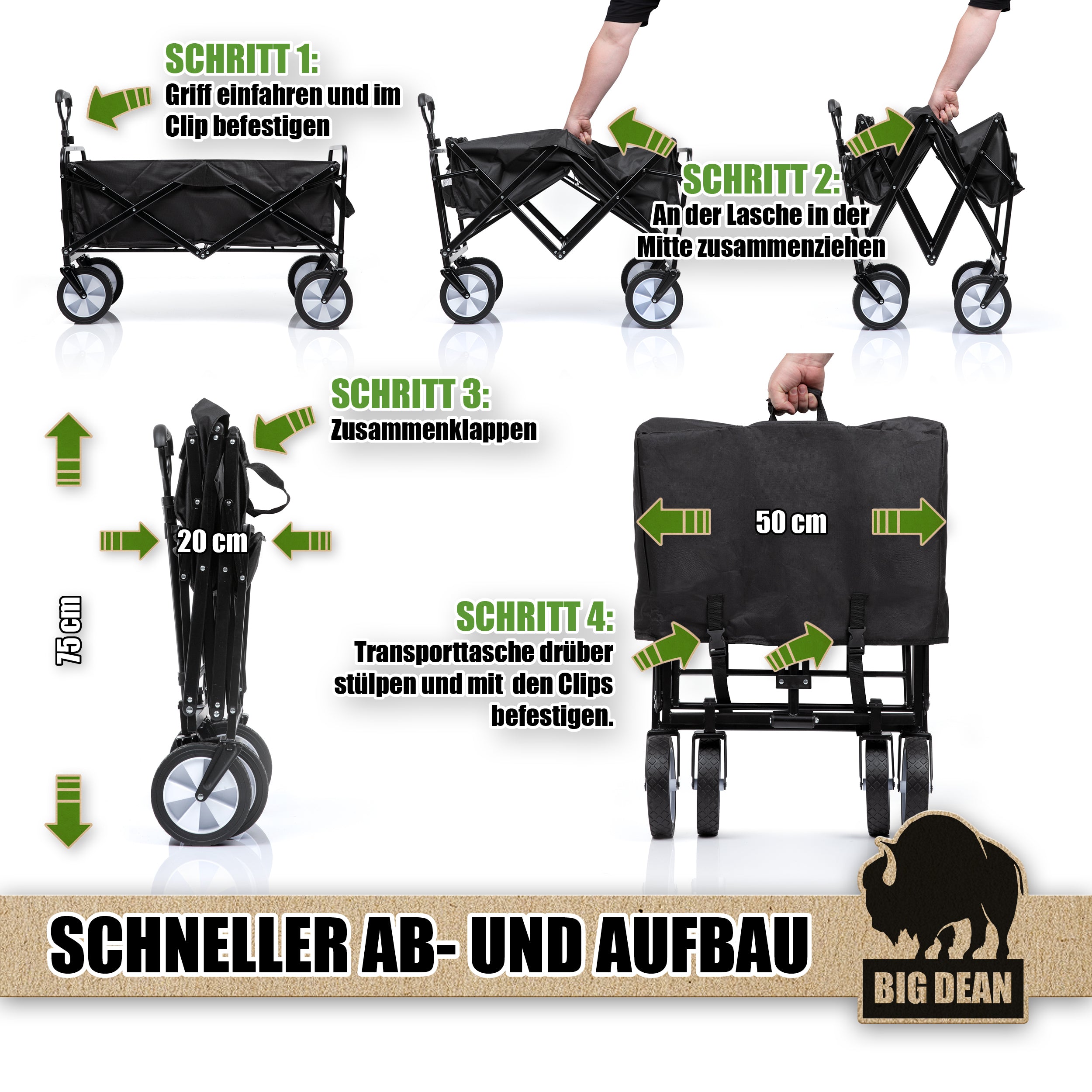 BigDean Garten Bollerwagen faltbar 105L 100 kg belastbar