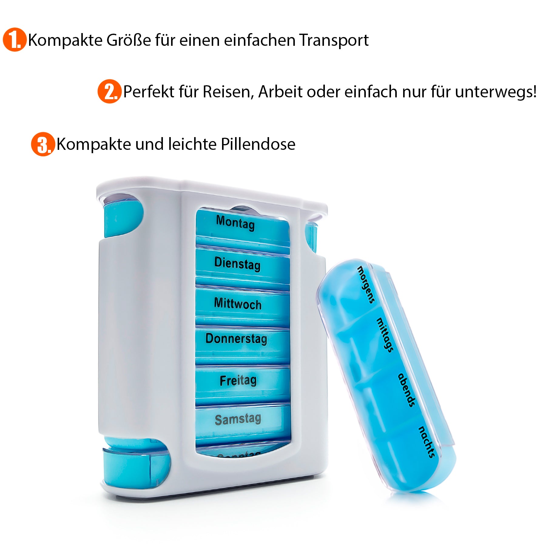 BigDean Tablettenbox 7 Tage 2er-Set Weiß 4-Fächer