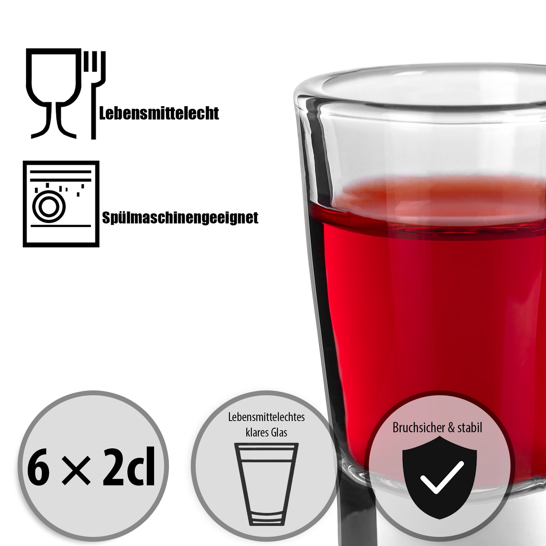 BigDean 6x Schnapsglas 2cl Shotglas Glas Geschenkbox spülmaschinenfest
