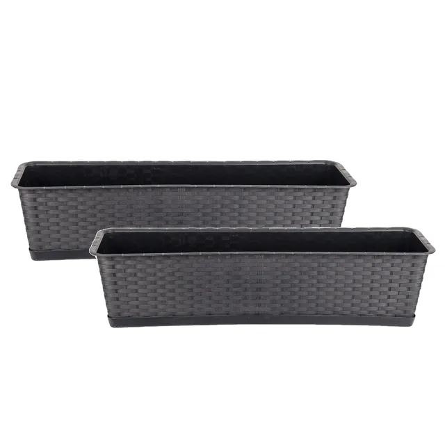 BigDean Blumenkasten 70 cm mit Untersetzer 2er Set anthrazit