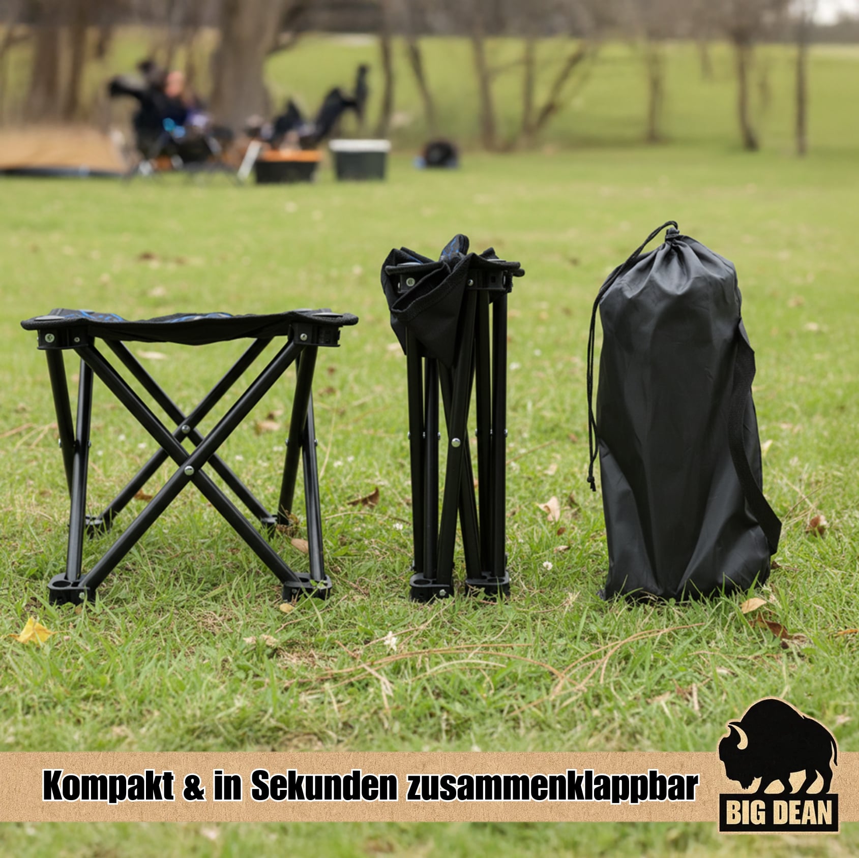 BigDean Camping Hocker 23cm Dreibein 100kg faltbar
