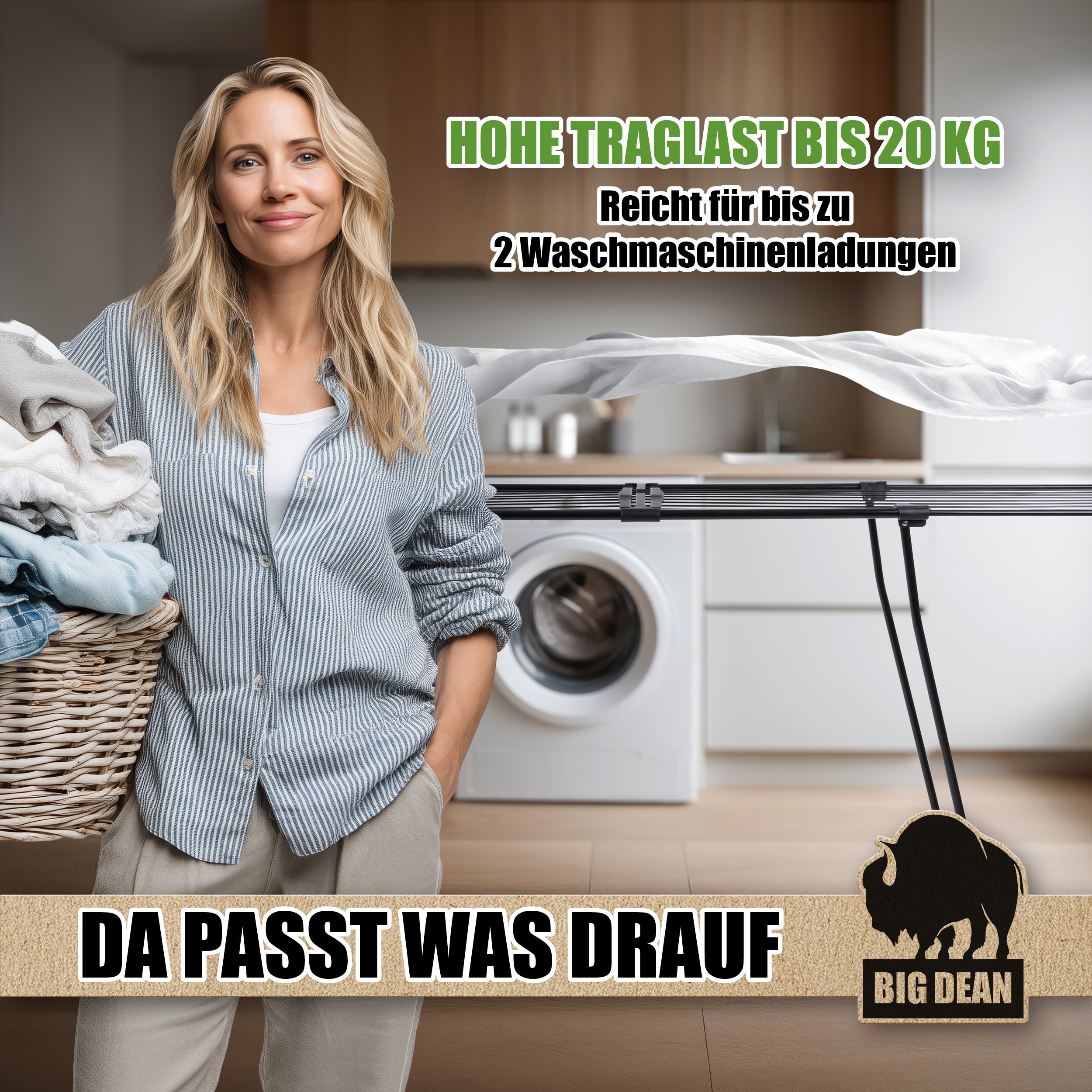 BigDean Wäscheständer ausziehbar XXL Schwarz 20m stabil