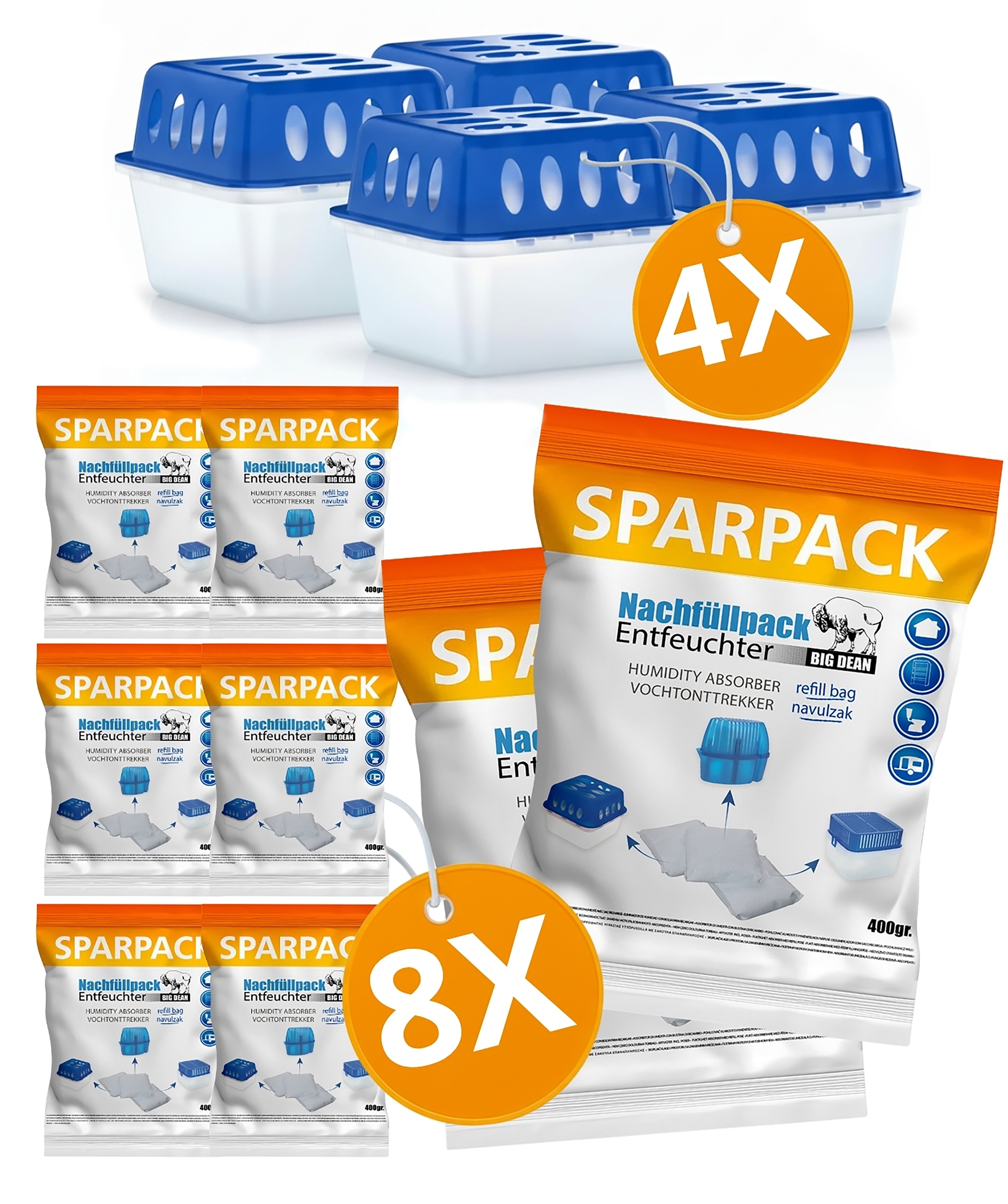 BigDean Bad & Reinigung Luftentfeuchter 4x mit 8x400g Granulat