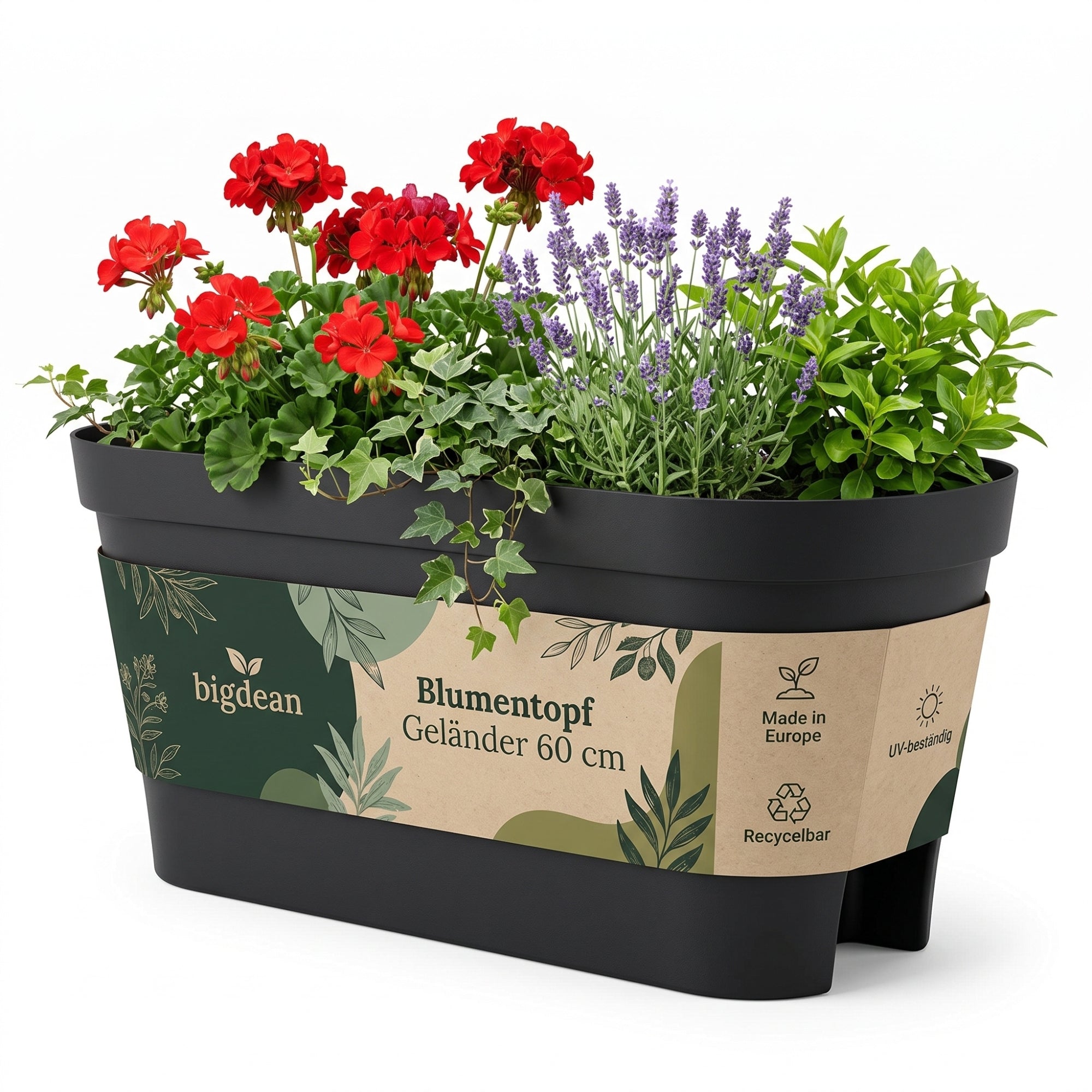 BigDean Blumenkasten Balkongeländer 60 cm Anthrazit mit Halterung