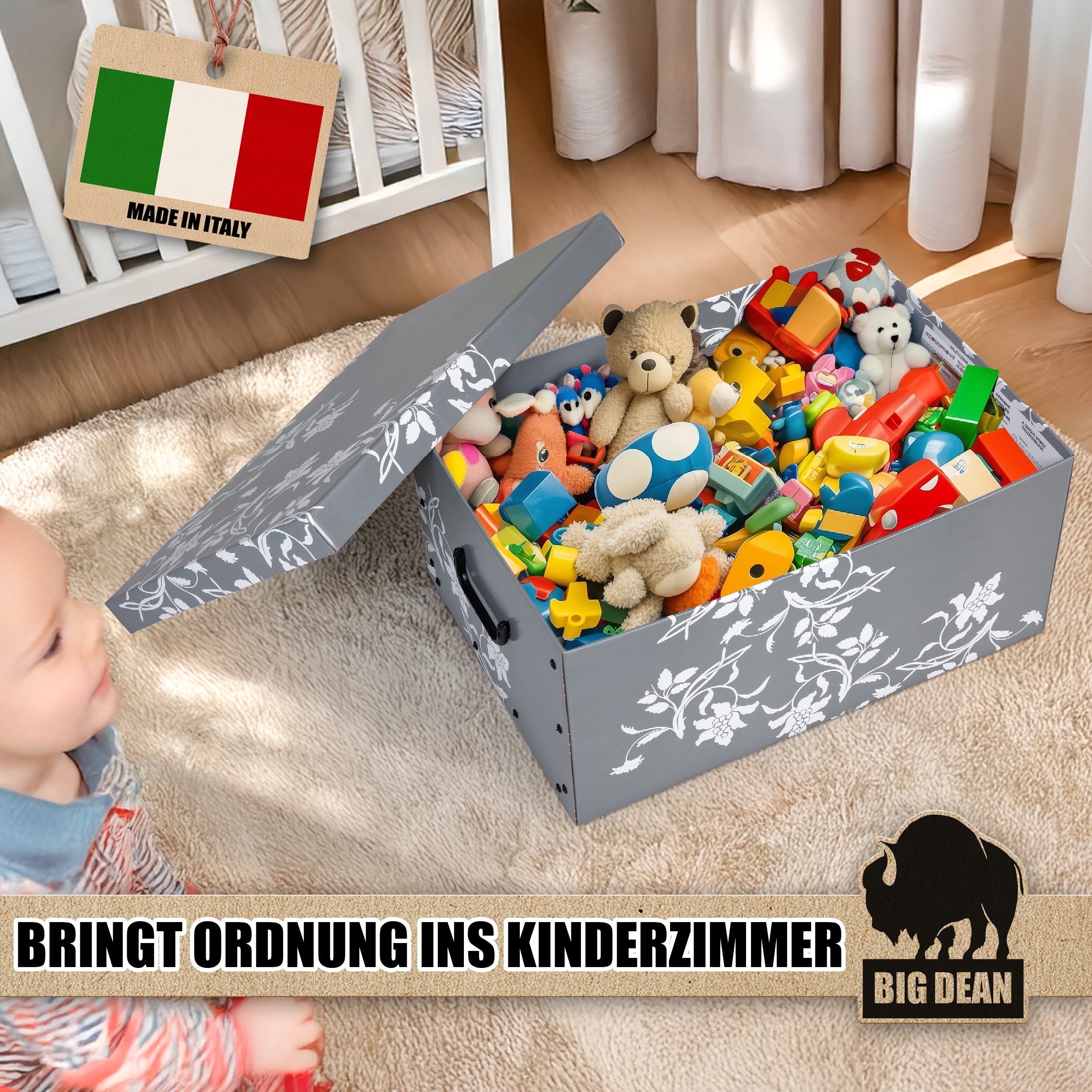 BigDean Aufbewahrungsbox Pappe 45 L Deckel 3er Set 49x39x24