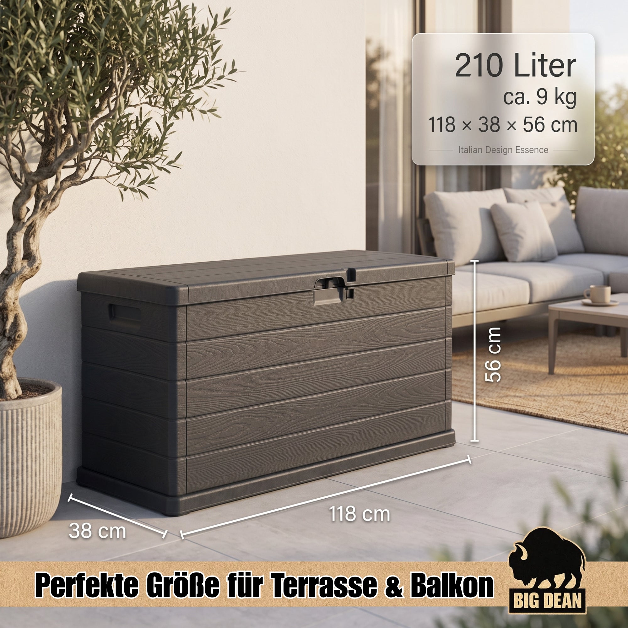 BigDean Kissenbox 210 Liter schmal Holzoptik